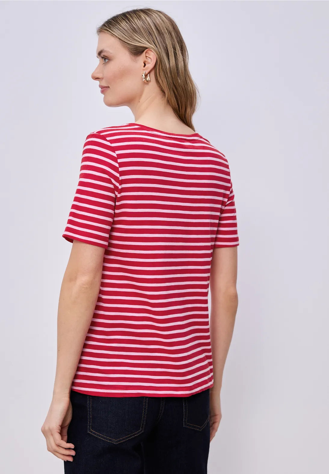 Street One Striped T-shirt In Salsa Red