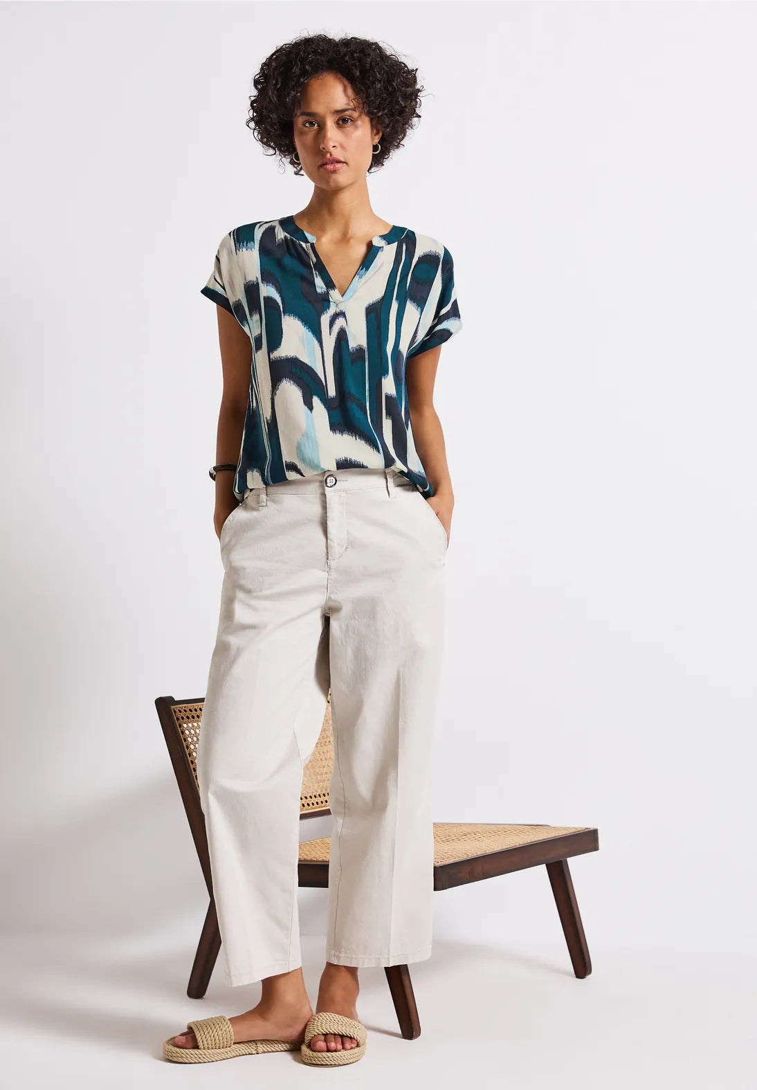 Street One Patterned Blouse In Tide Blue