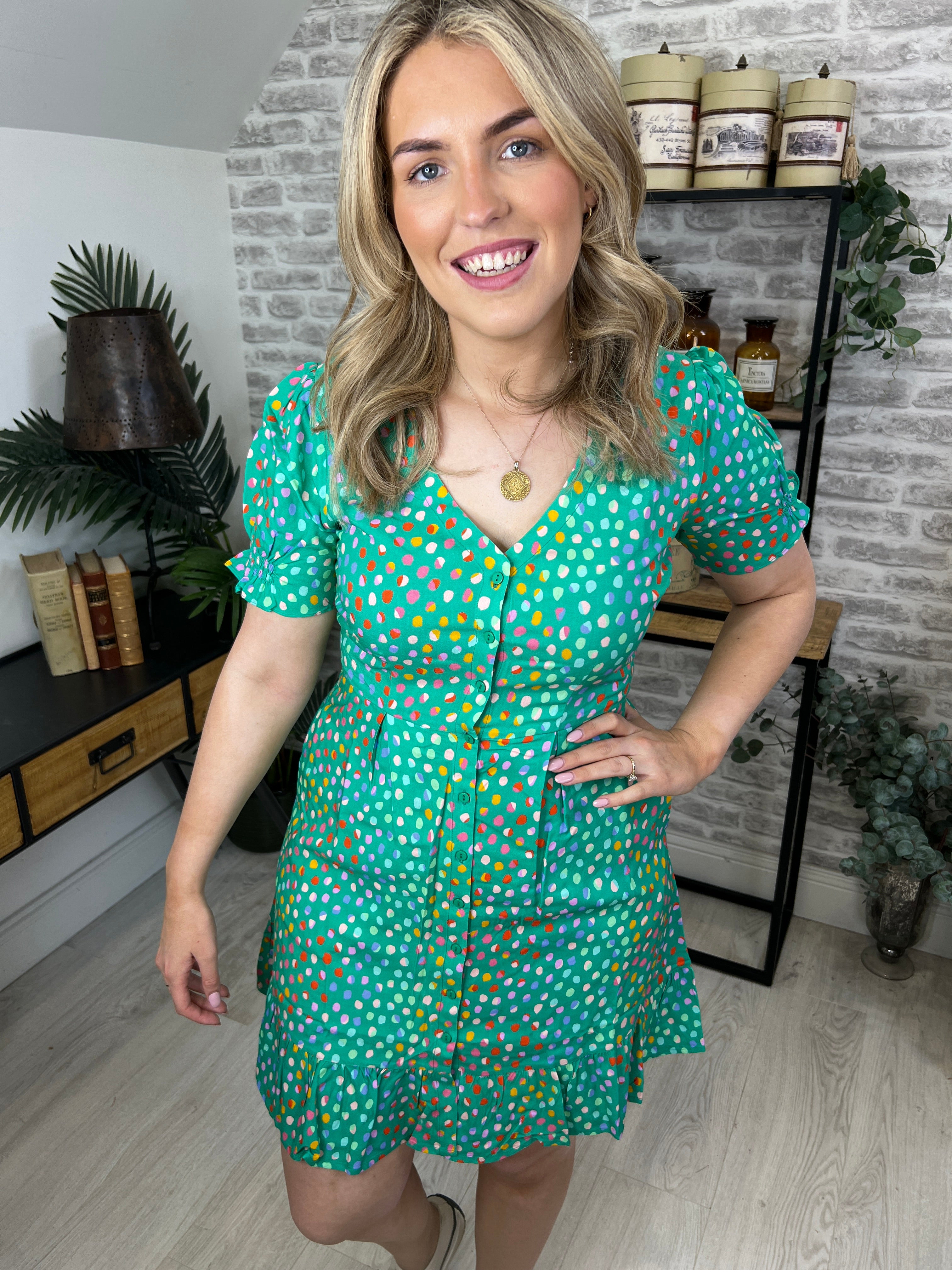 Sugarhill Brighton Marigold Mini Rainbow Dress In Green