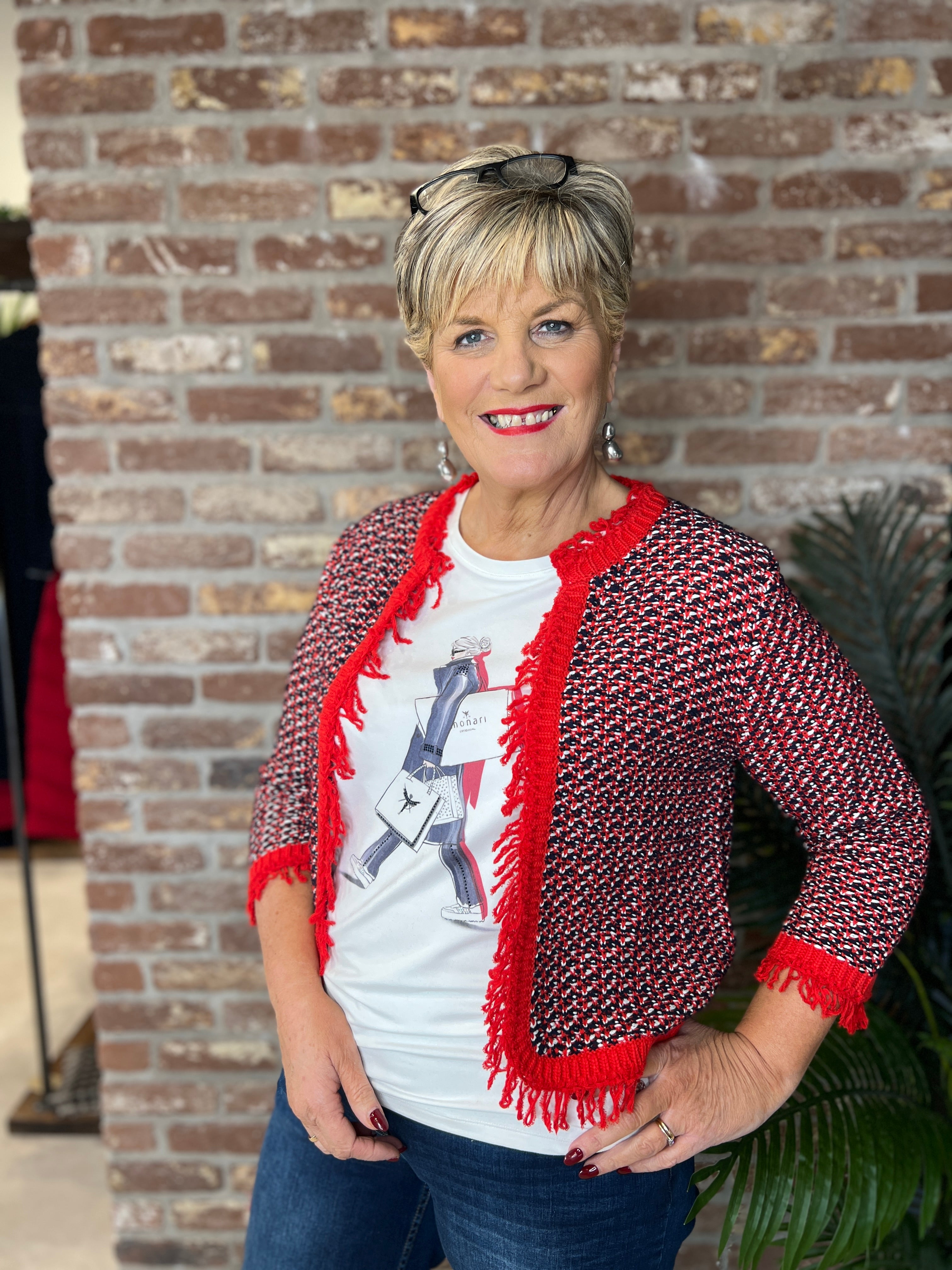 Monari Tweed Cardigan In Marine