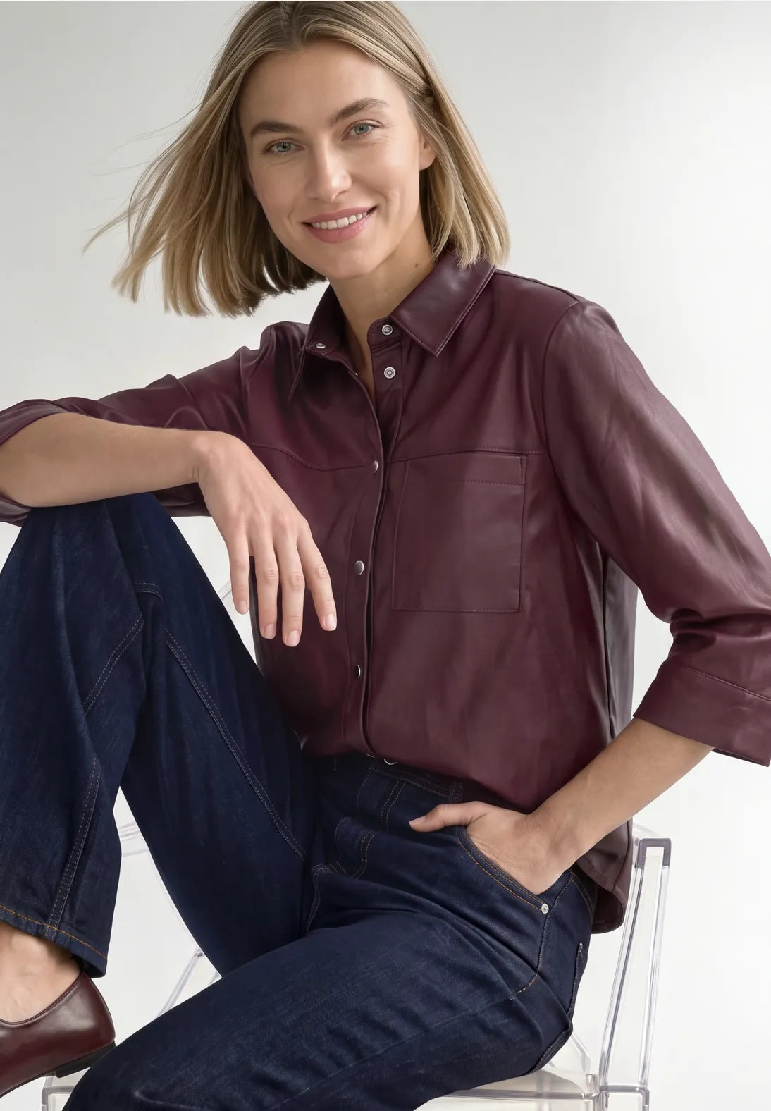 Pleather jacket in rustic rouge