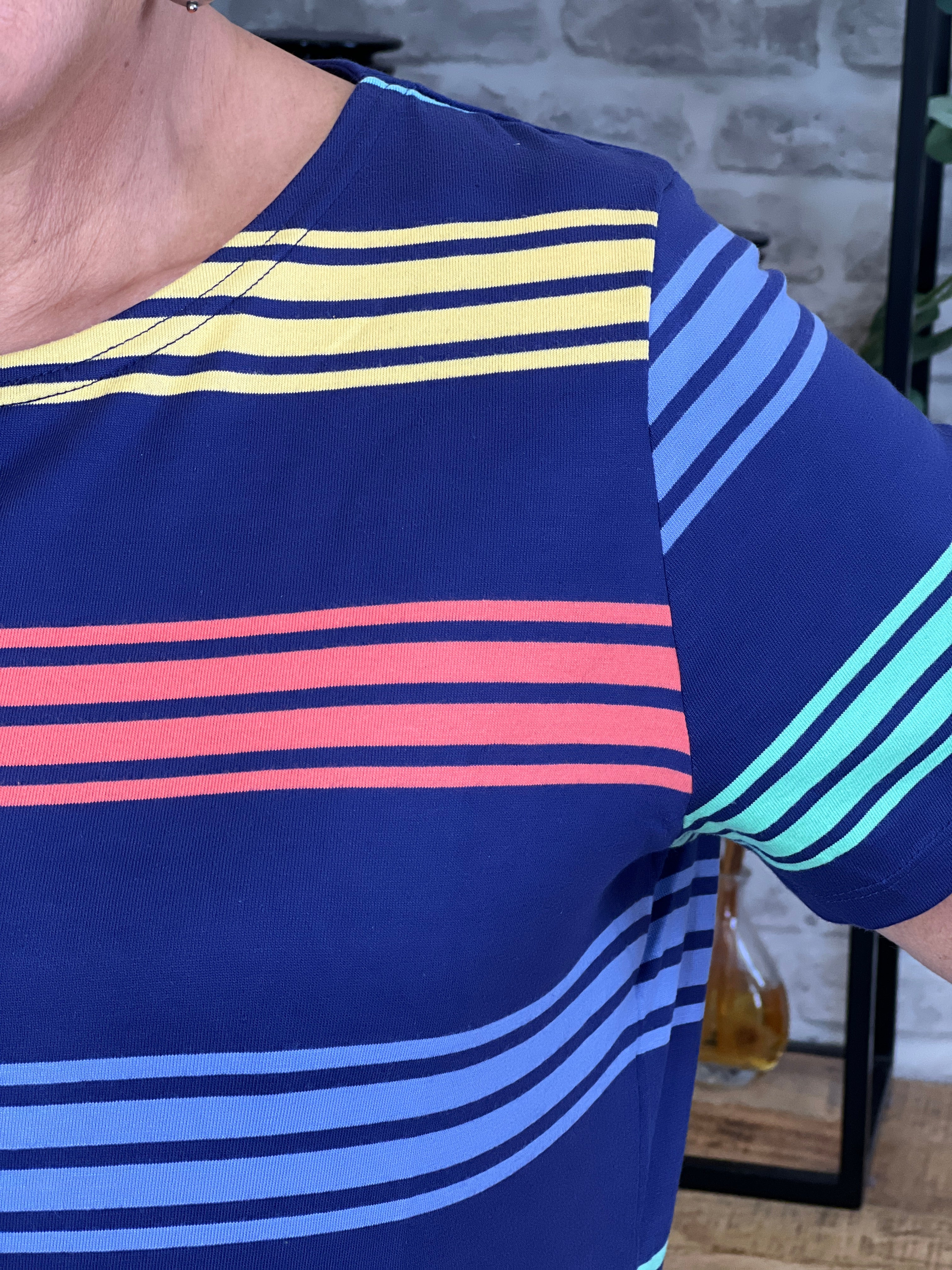 Sugarhill Brighton Cara Striped Top In Navy Multi