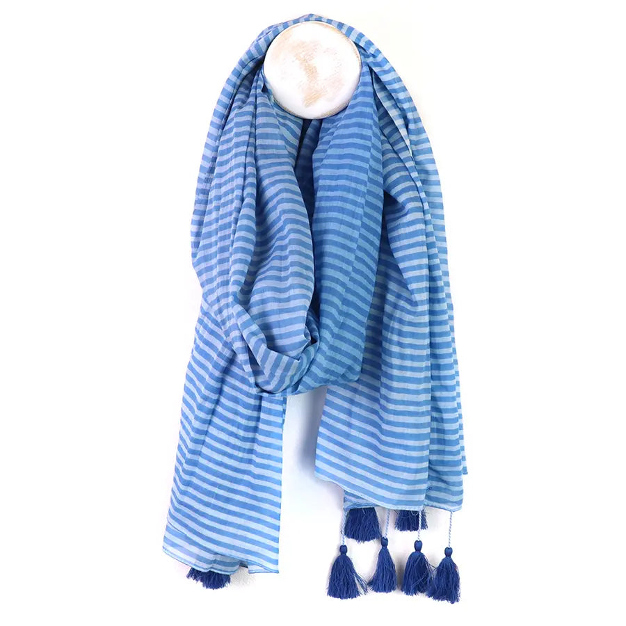 Pom Striped Scarf In blue mix