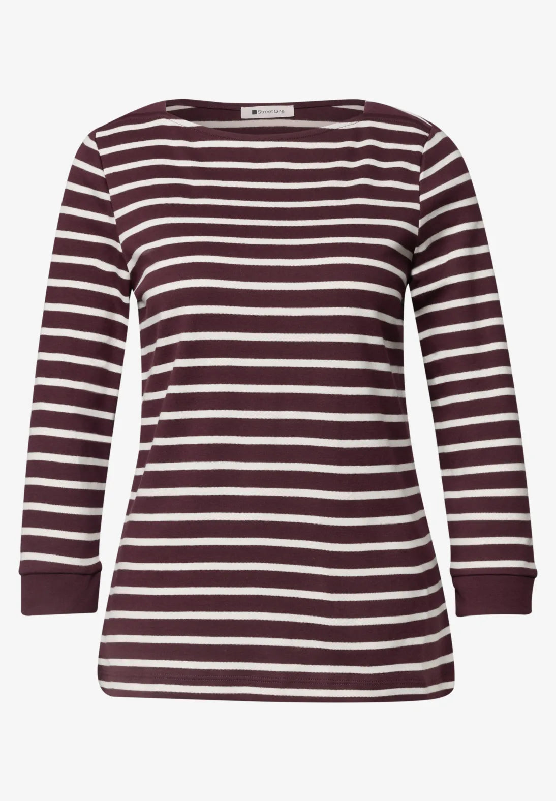Striped boat neck top in Rustic Rouge