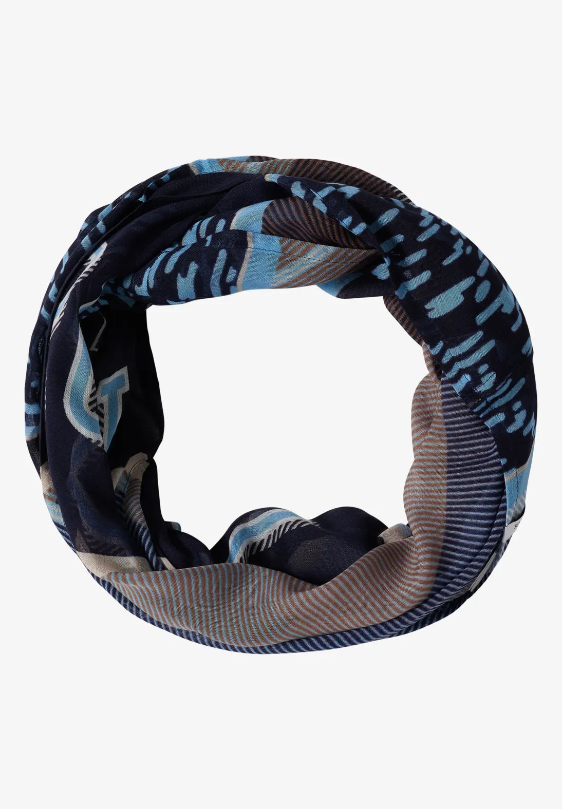 Patchwork print loop snood in navy multi