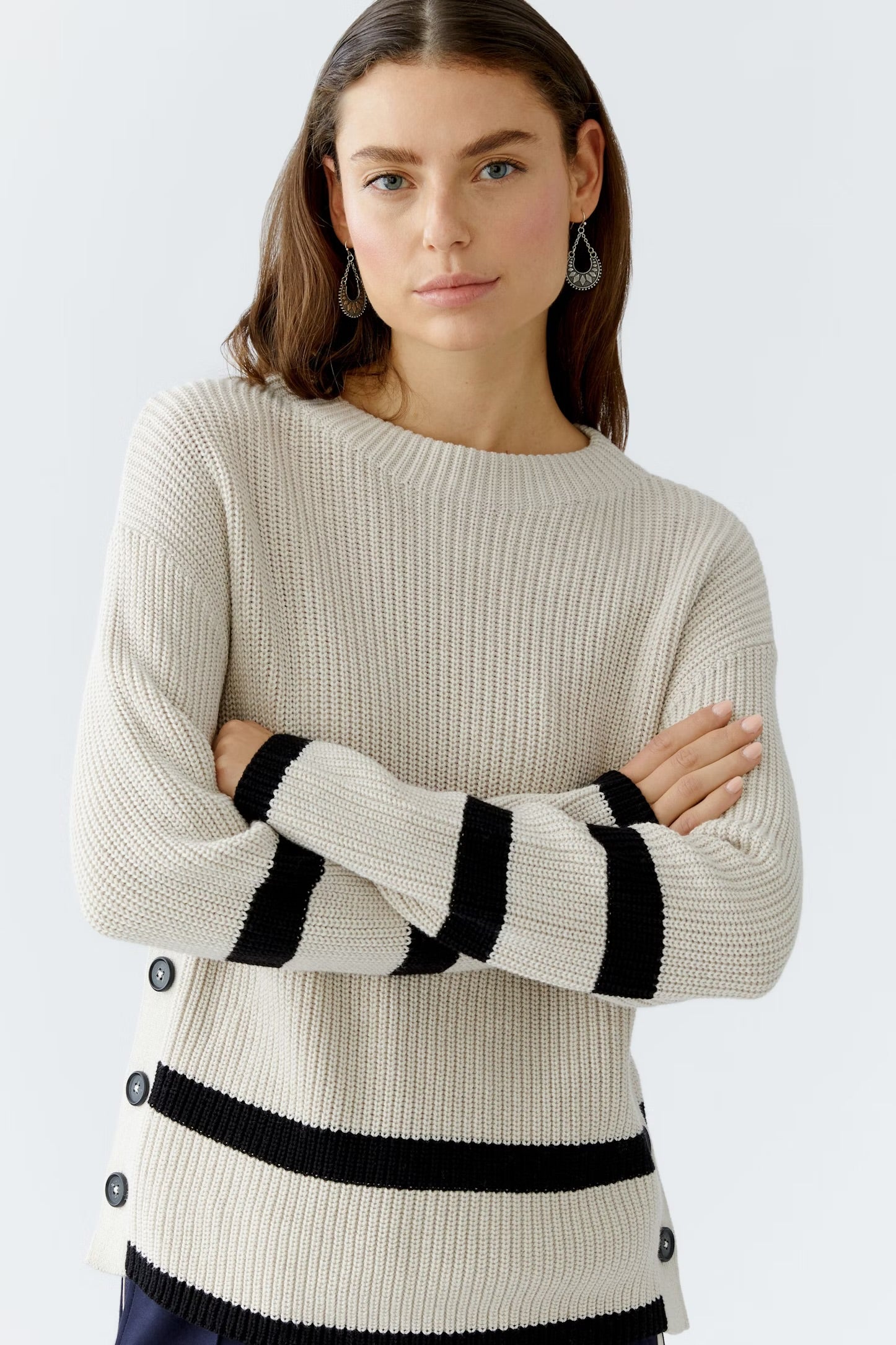 Oui Viniah Pullover In Light Camel Grey
