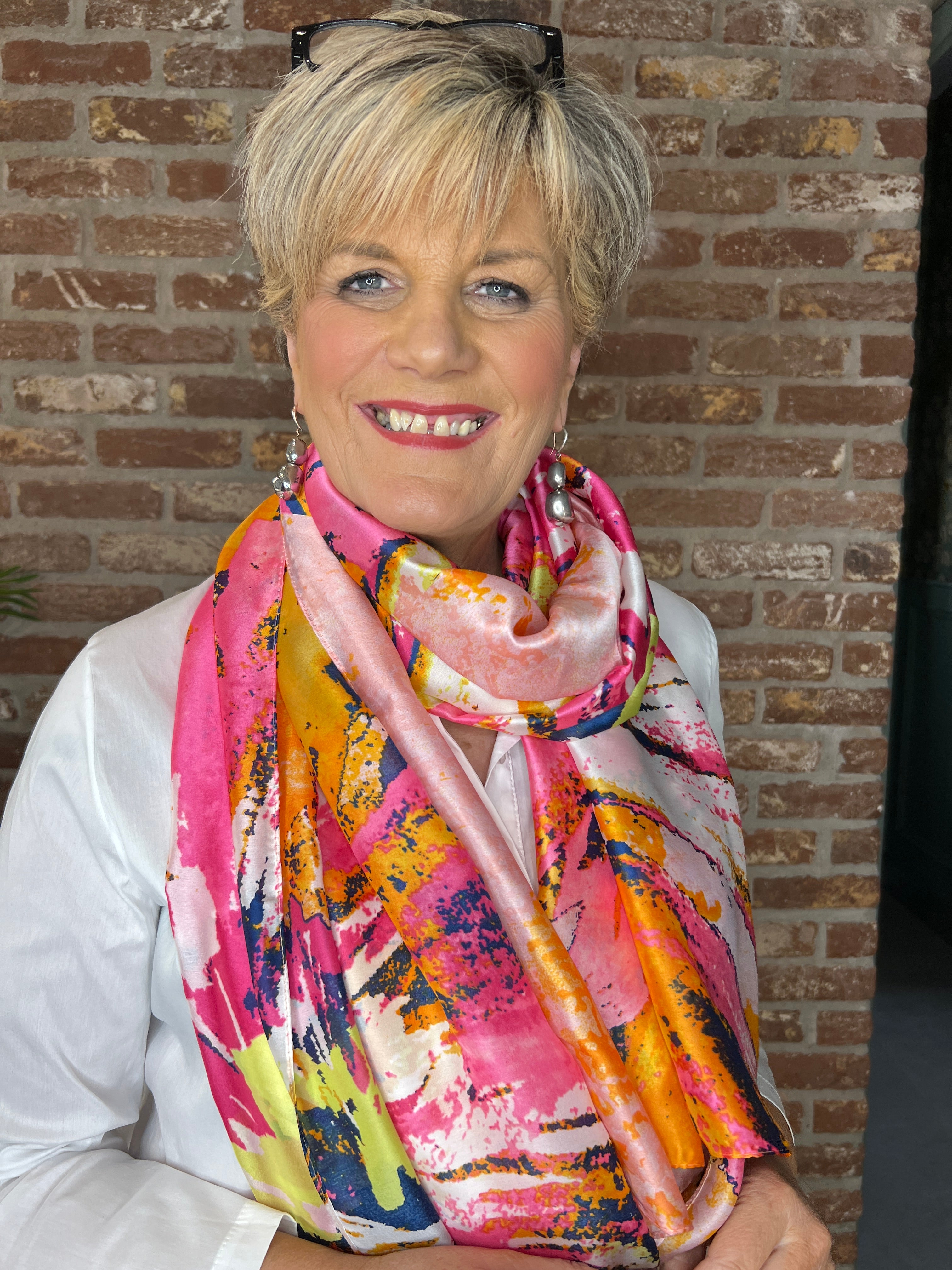Pipa Patterned Scarf In Pink & Orange Multi