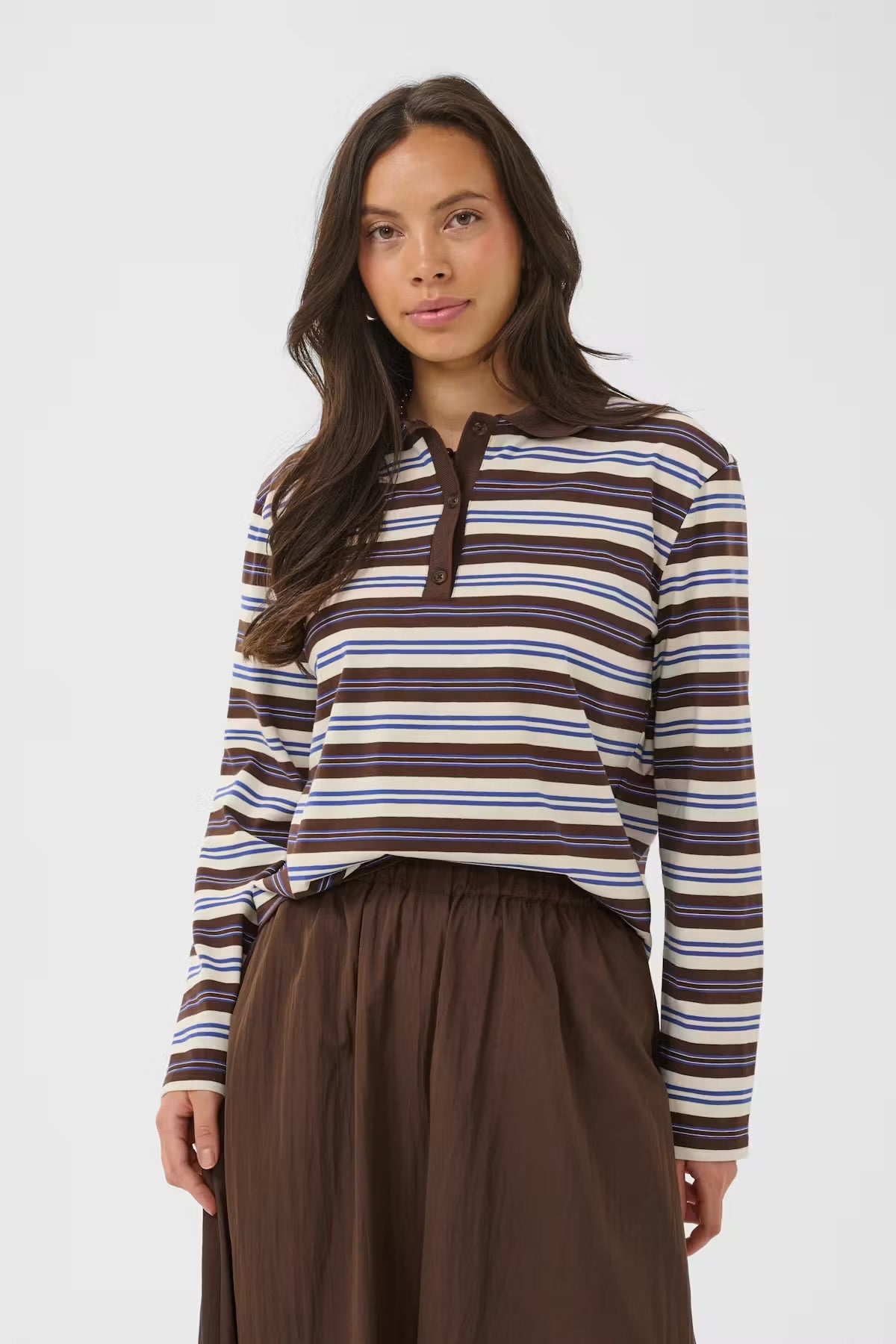 Striped Polo-shirt in brown & blue