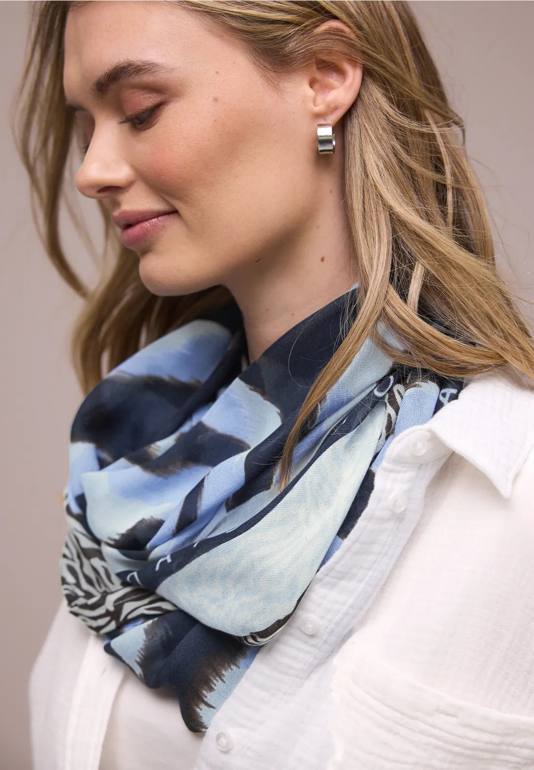 Street One Print Loop Snood In Drift blue