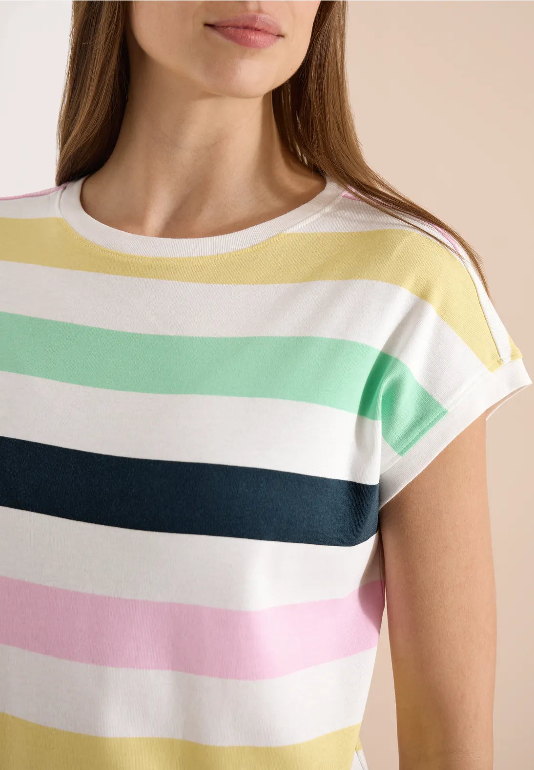 Cecil multi stripe T-shirt in Vanilla White