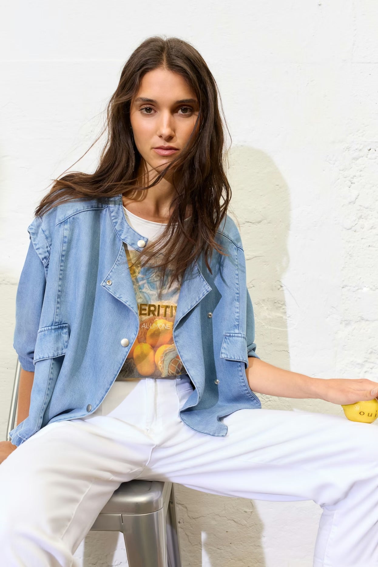 Oui lemon print T-shirt In Cloud Dancer