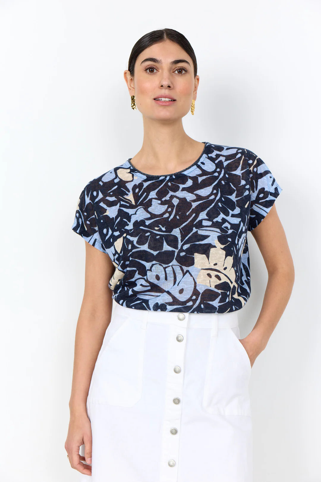 Soya Concept Aretha floral T-Shirt In navy multi