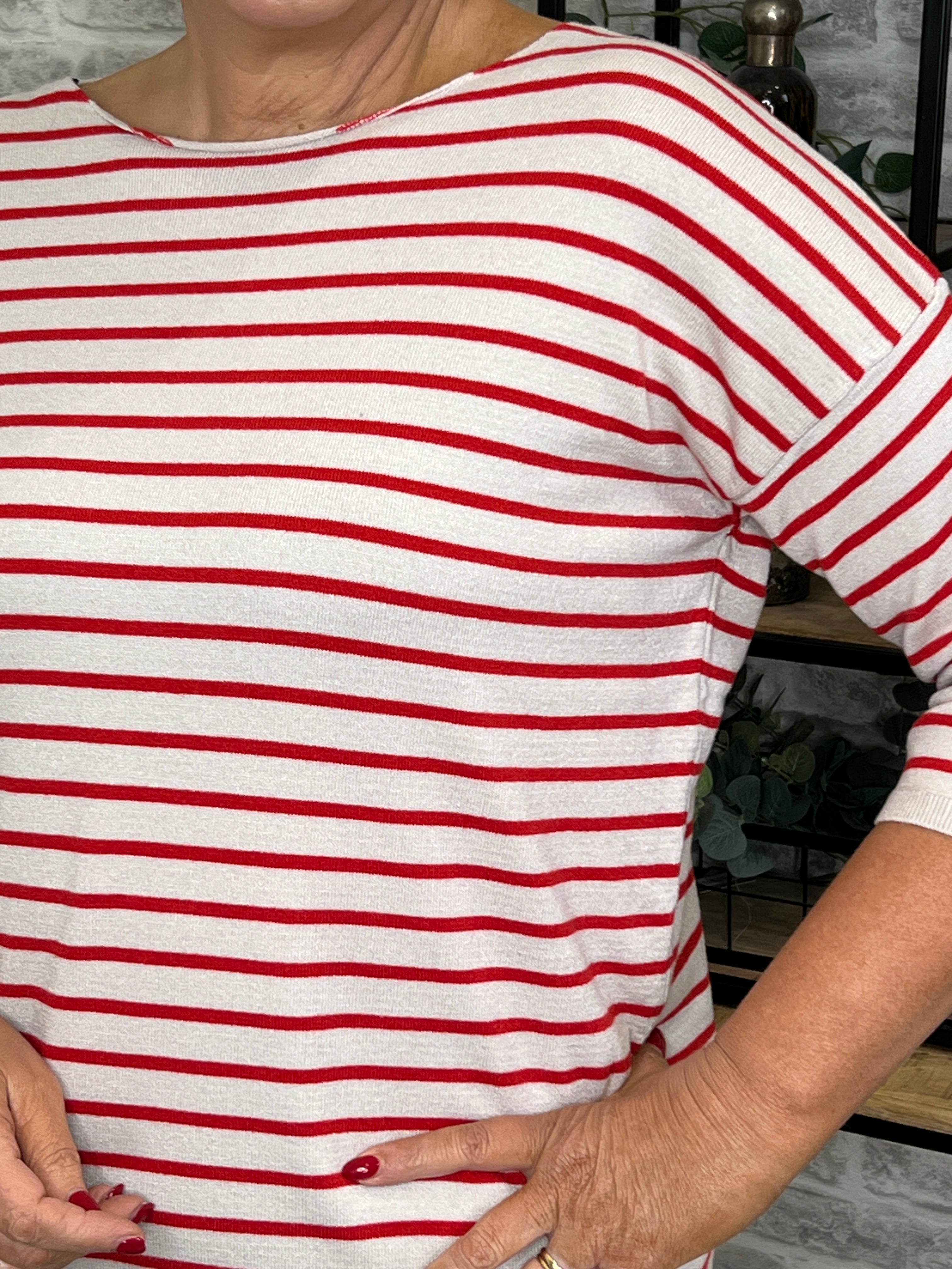 Milano Italy Striped Pullover In Red Multi