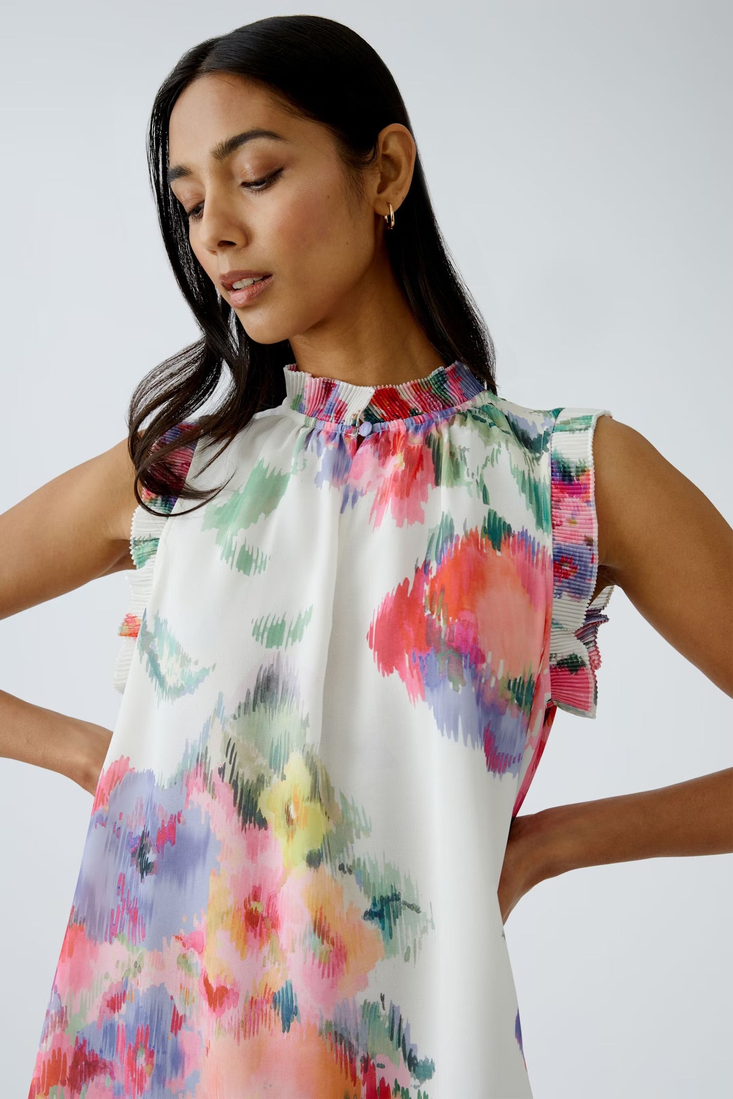 Oui Floral Blouse In Pink & Green