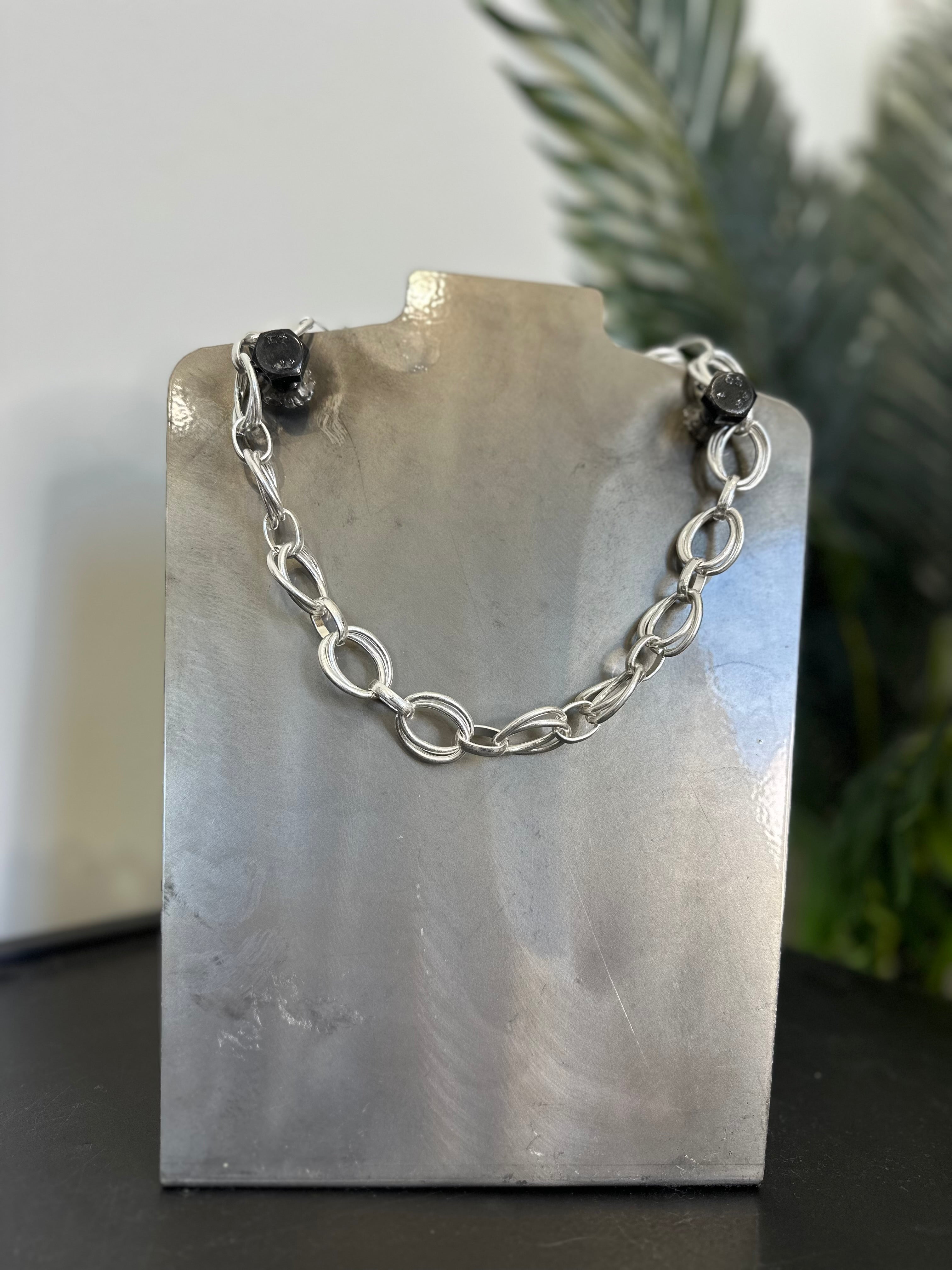 Eliza Gracious Double Linked chain necklace In silver