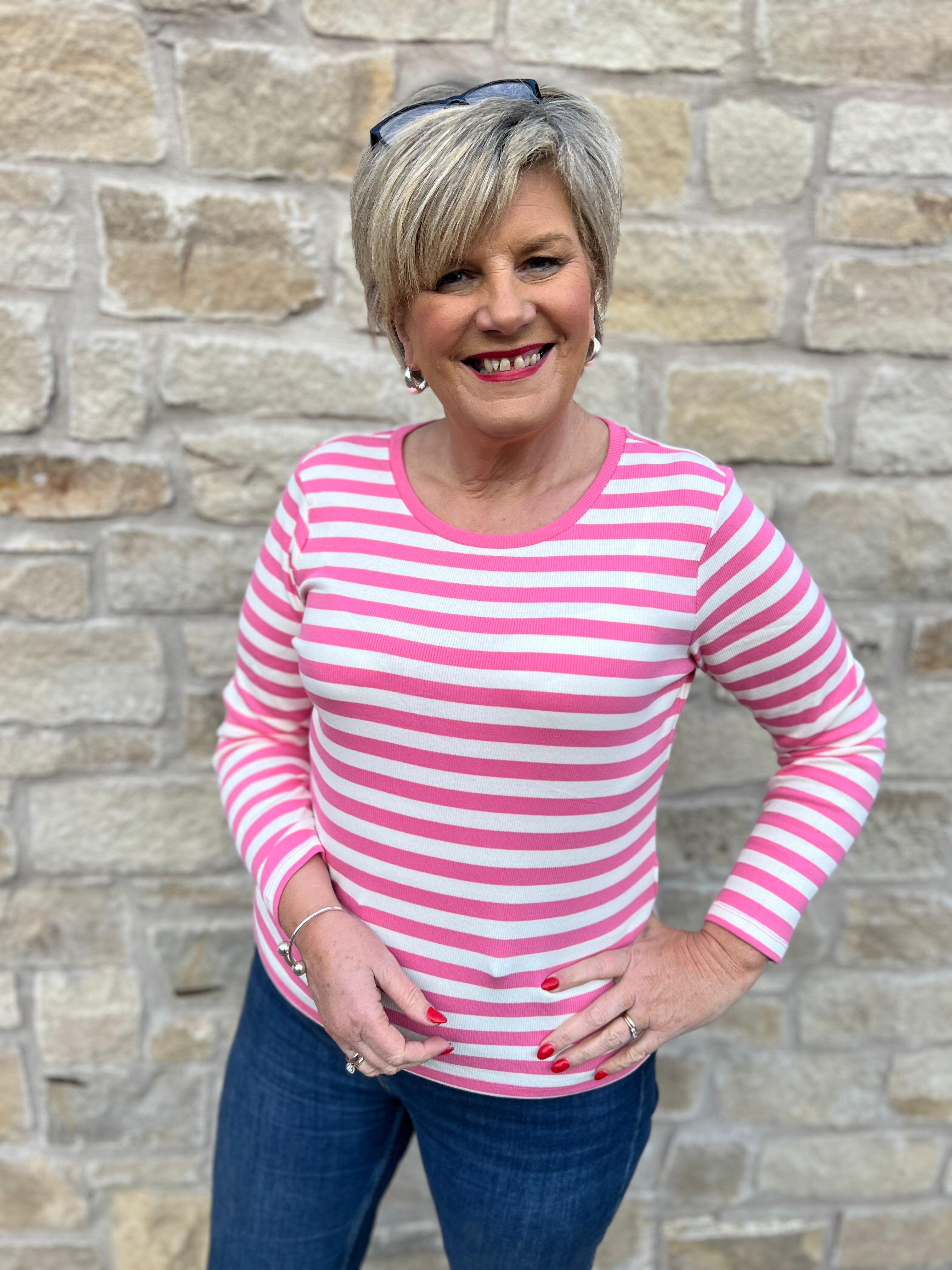 Nümph Numixie Striped Top In Pink Carnation