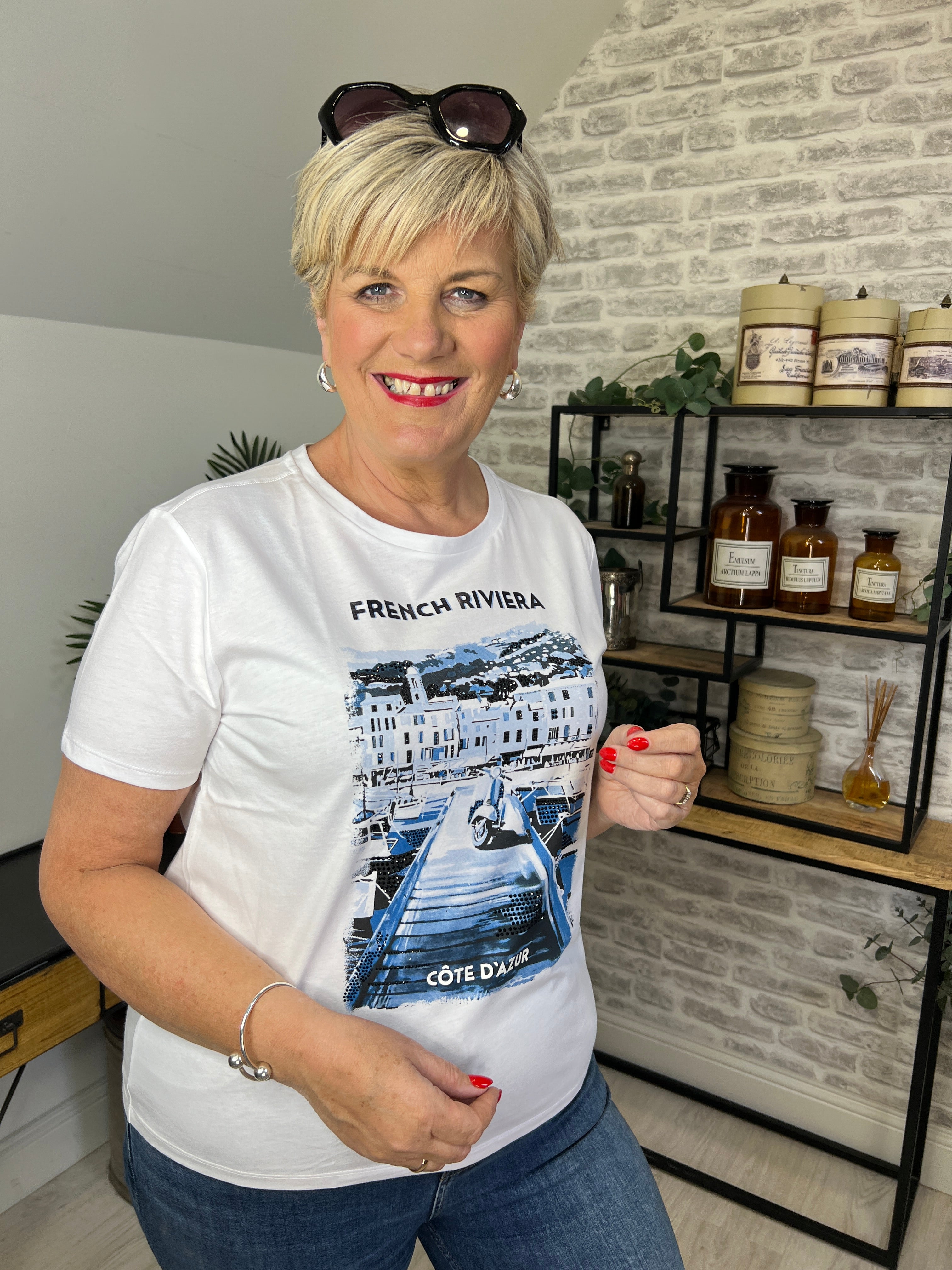 Monari French Rivera Print T-shirt In Cream