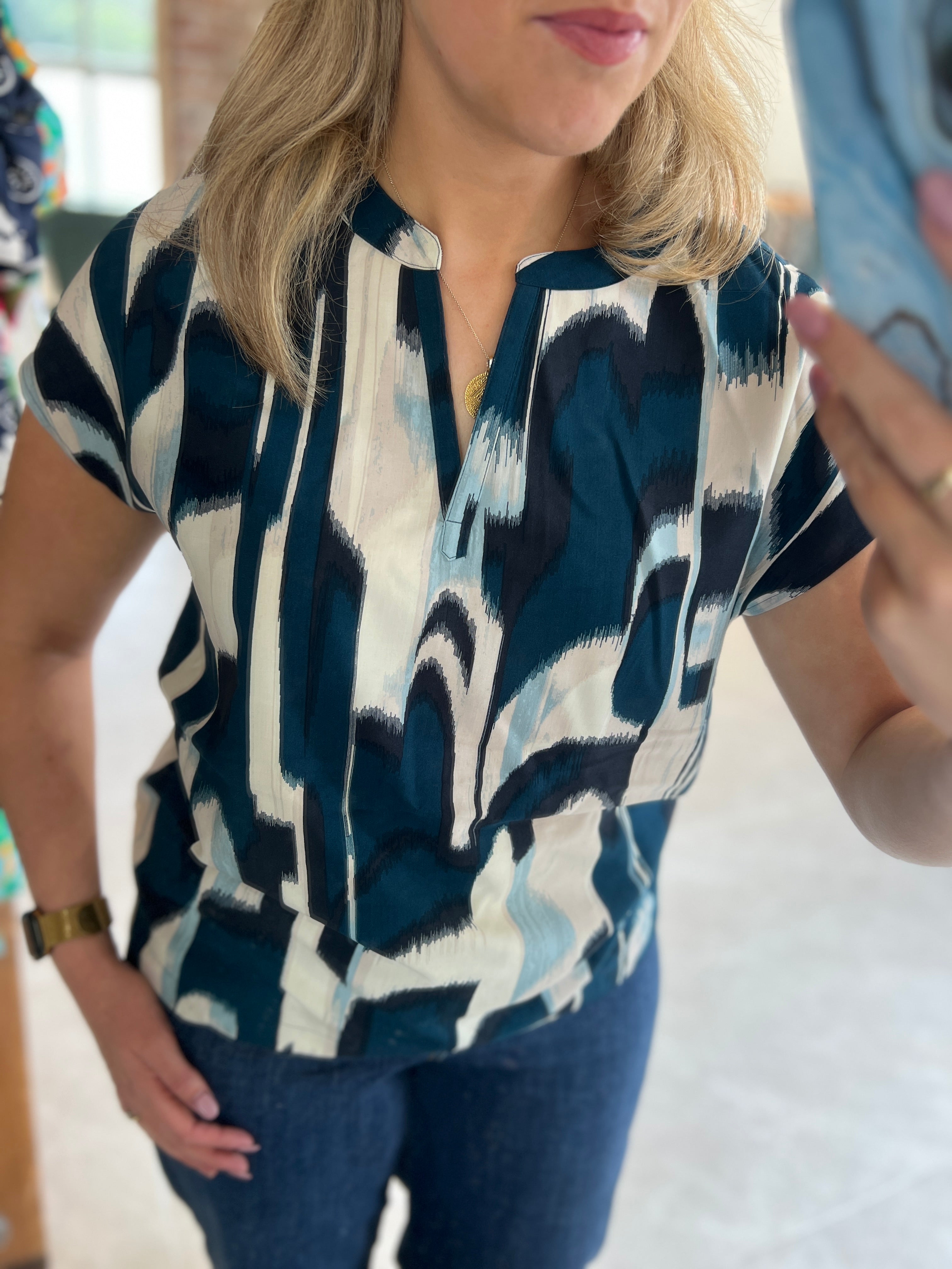 Street One Patterned Blouse In Tide Blue