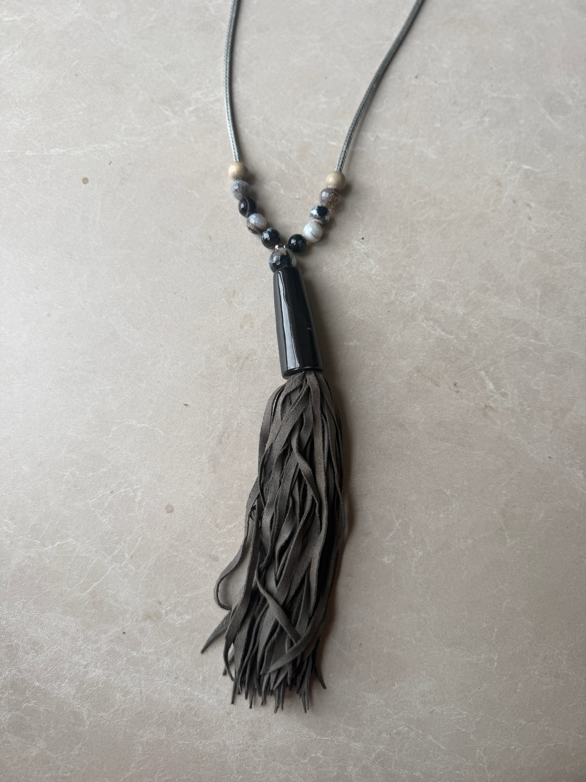 Long cord necklace with tassel & beads