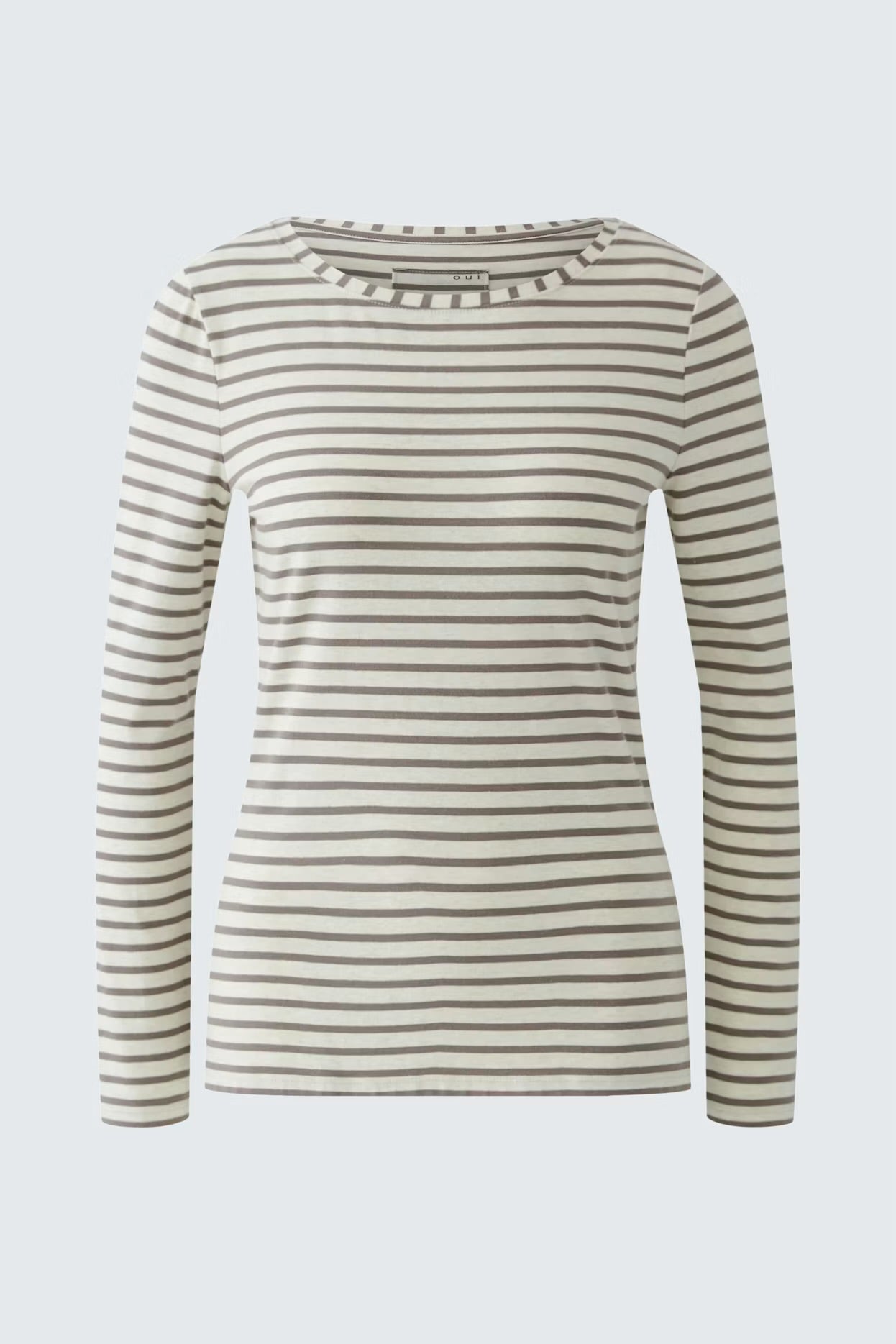 Oui Sumiko striped top in dark brown & off white