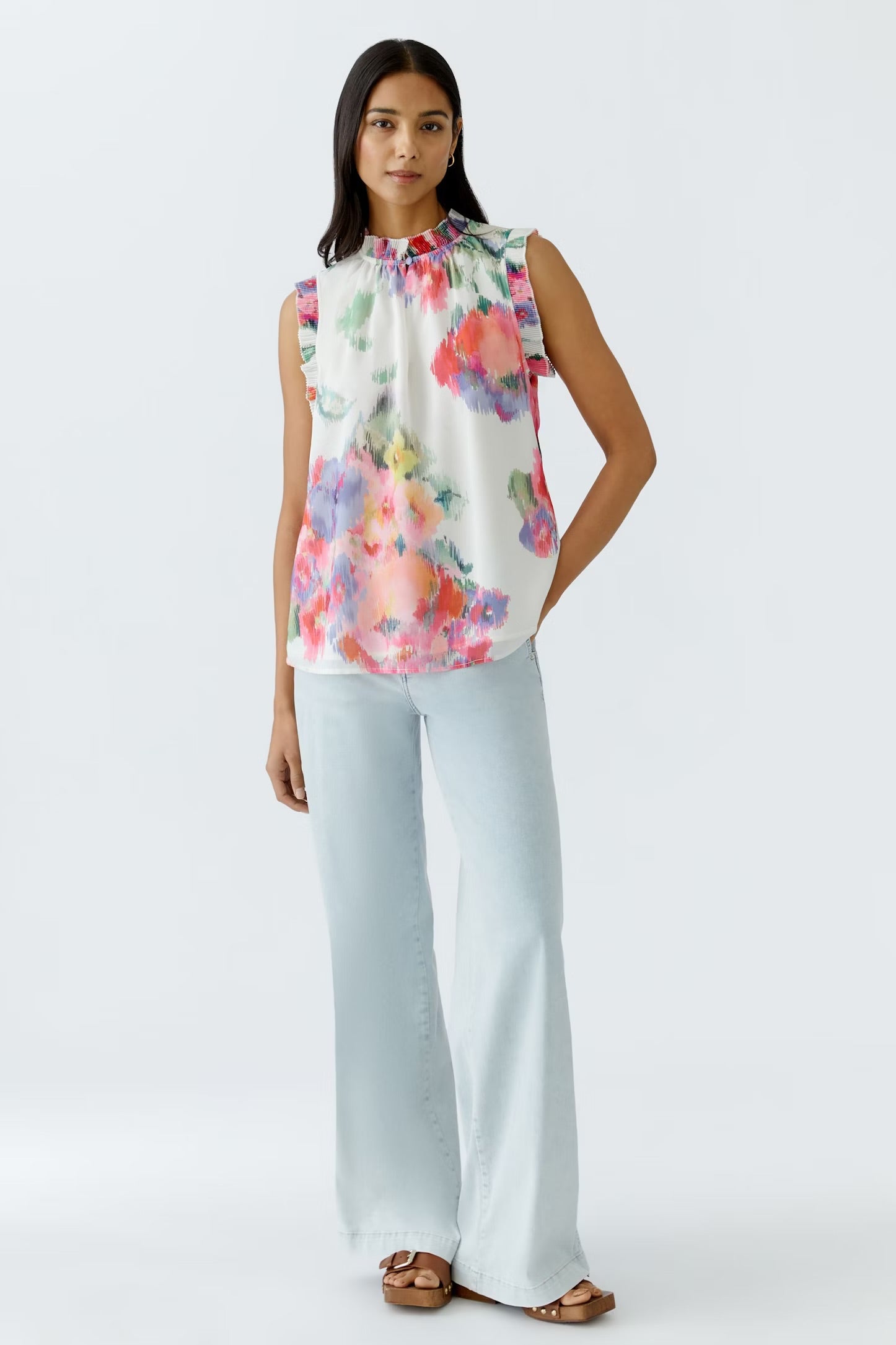Oui Floral Blouse In Pink & Green