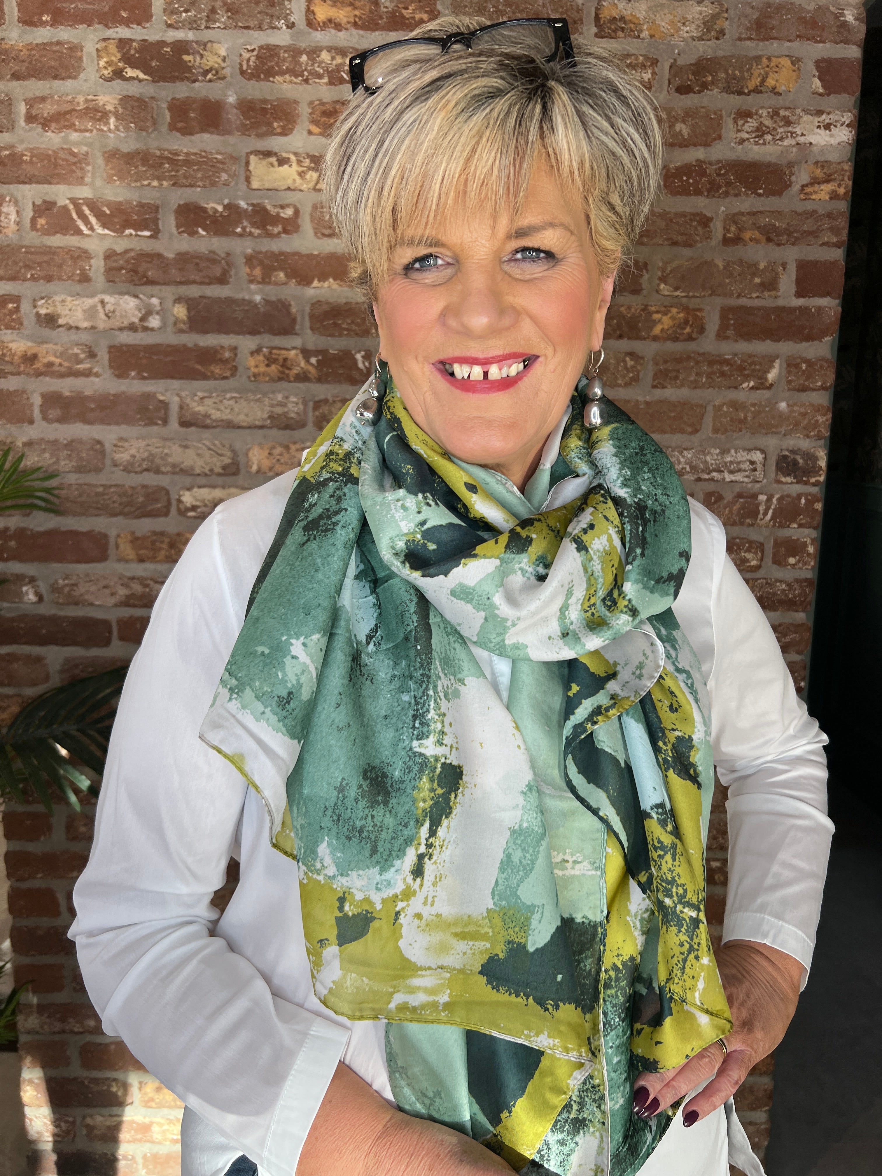 Pipa Patterned Silk Scarf In Green Multi