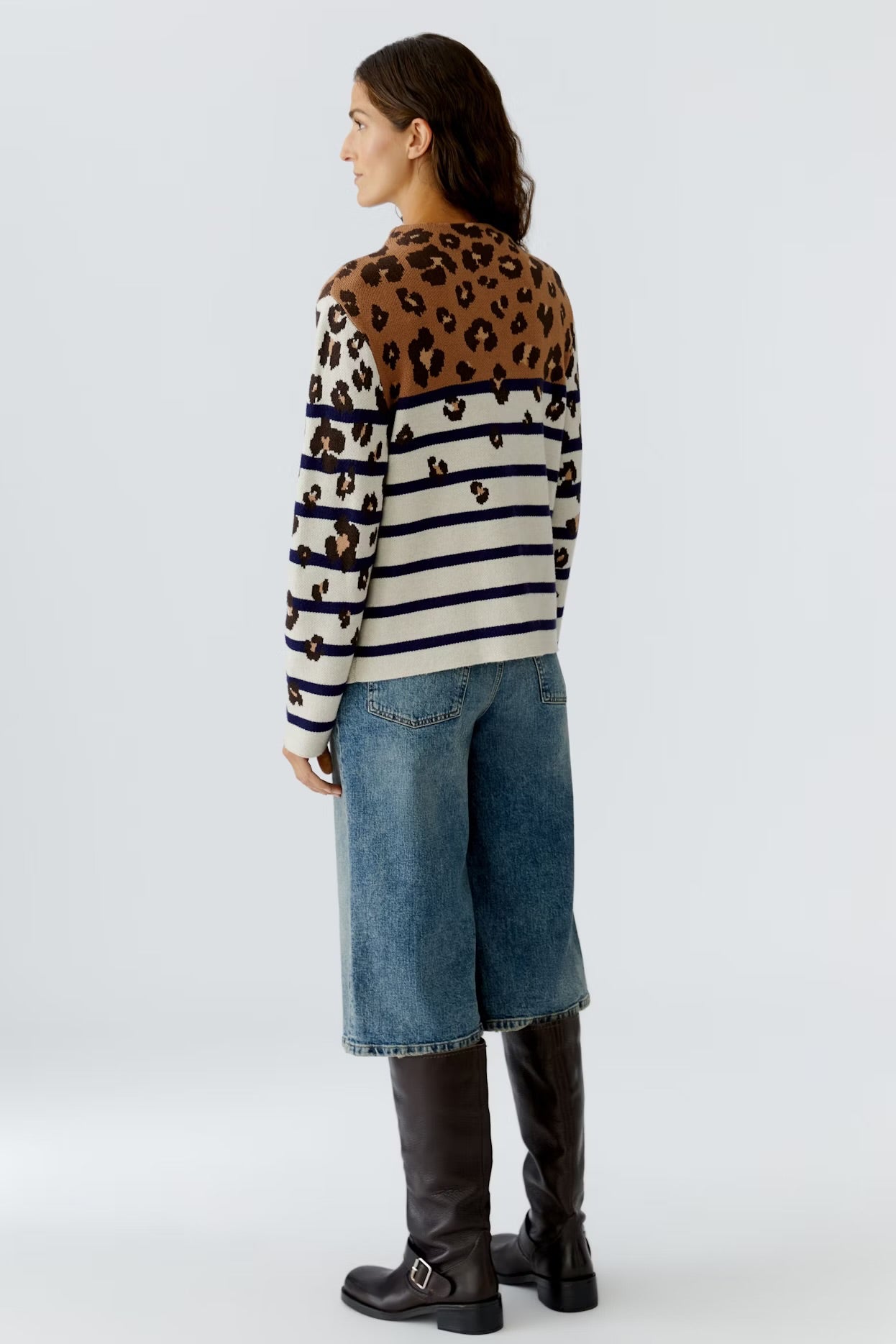 Oui Pullover With Leopard In Off White & Camel