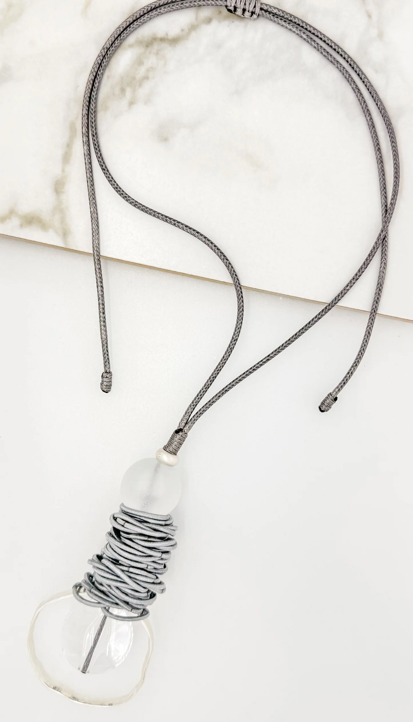 Envy Cord Necklace With Resin Ball & Pendant In Silver