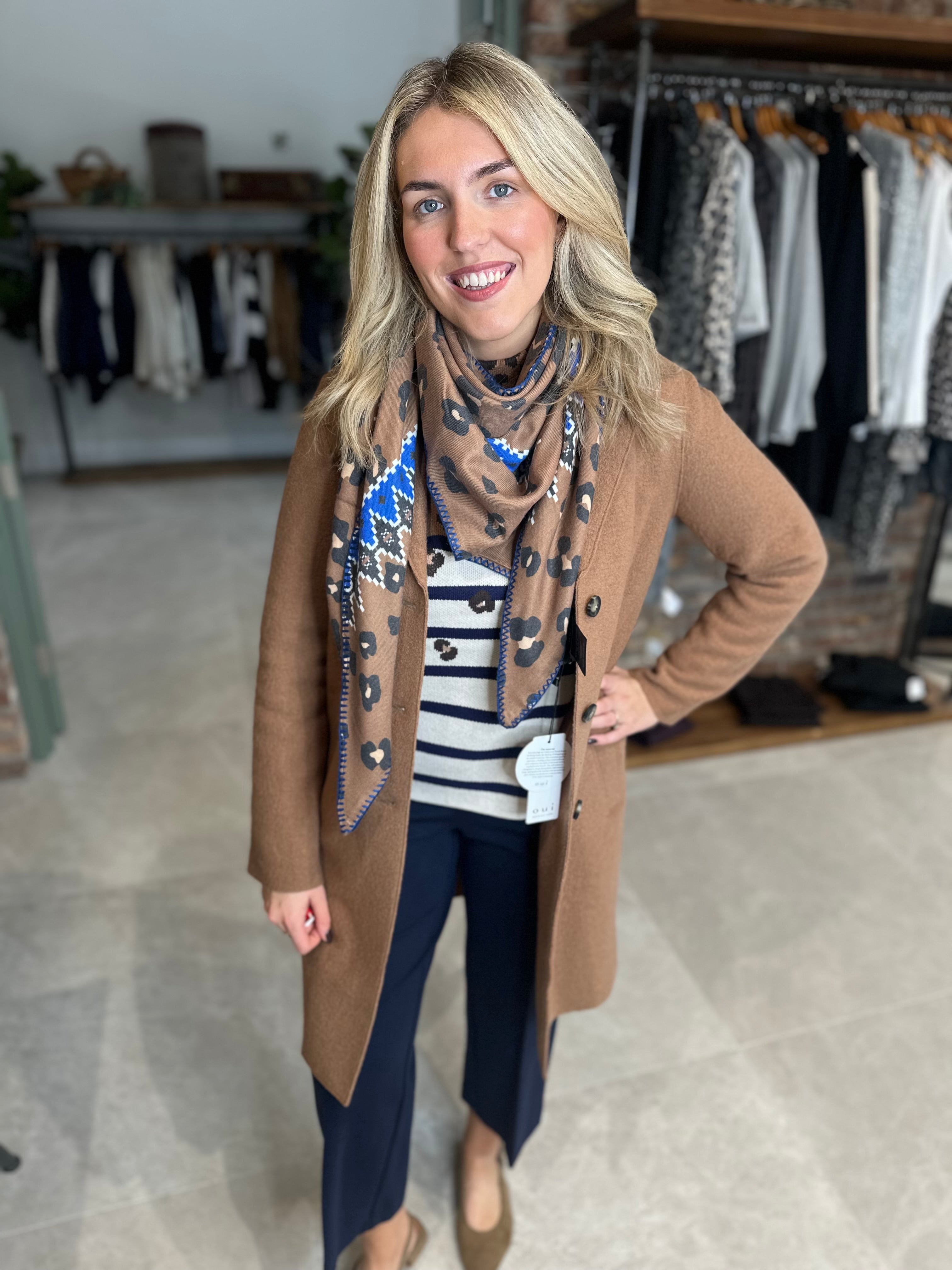 Oui Mayson Boiled Wool Coat In Camel