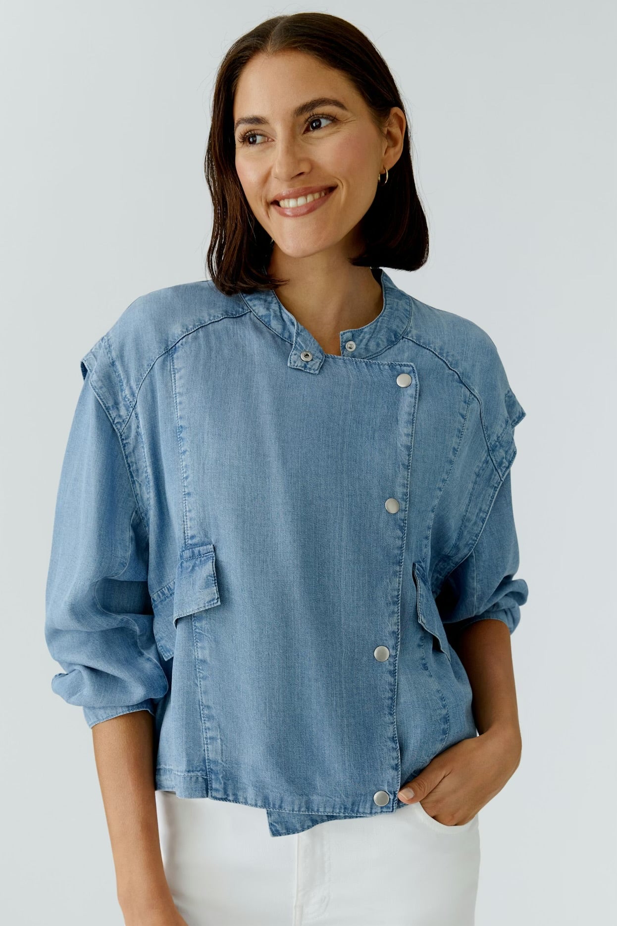 Oui Biker style denim jacket In Blue