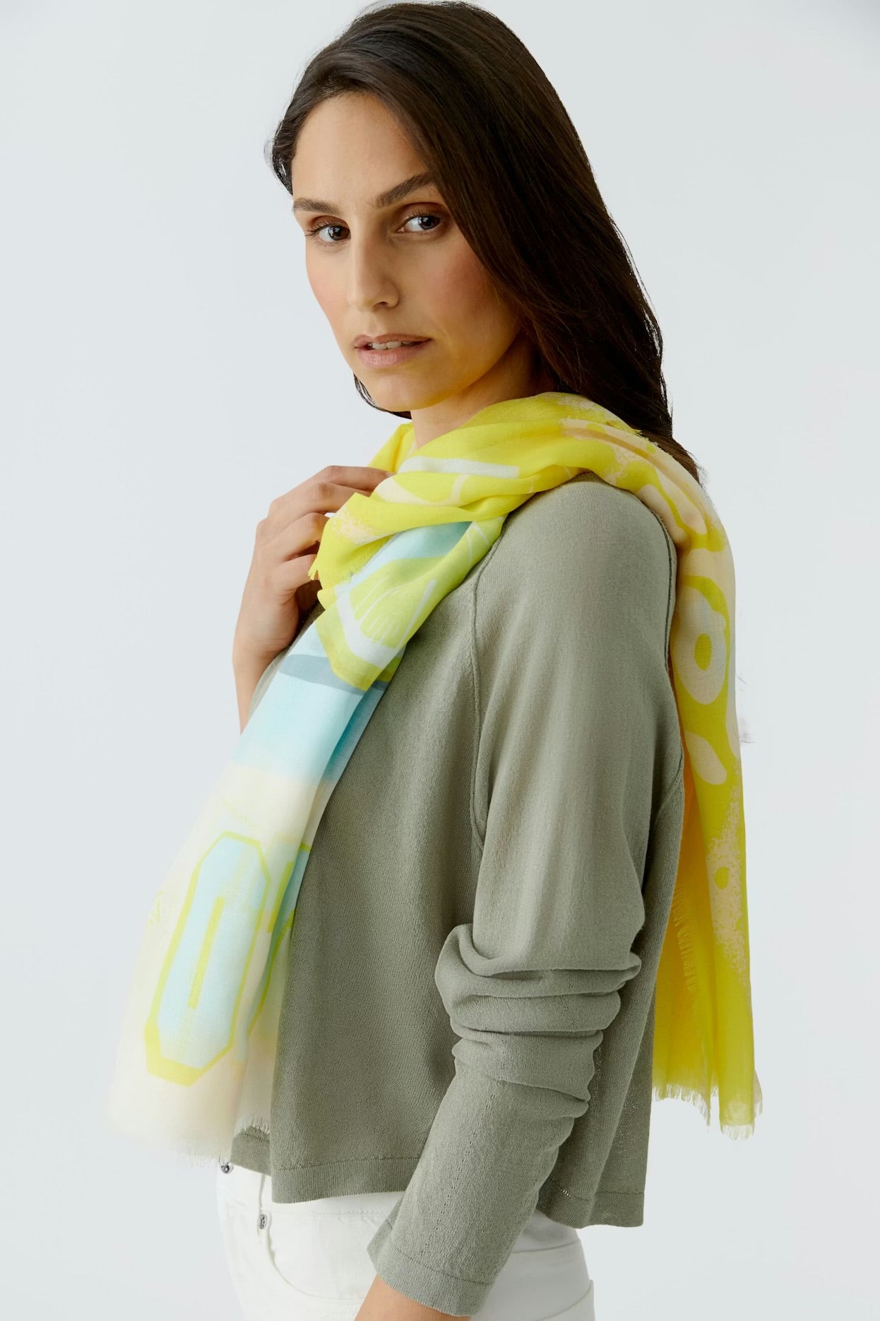 Oui Motif Patterned Scarf In yellow multi