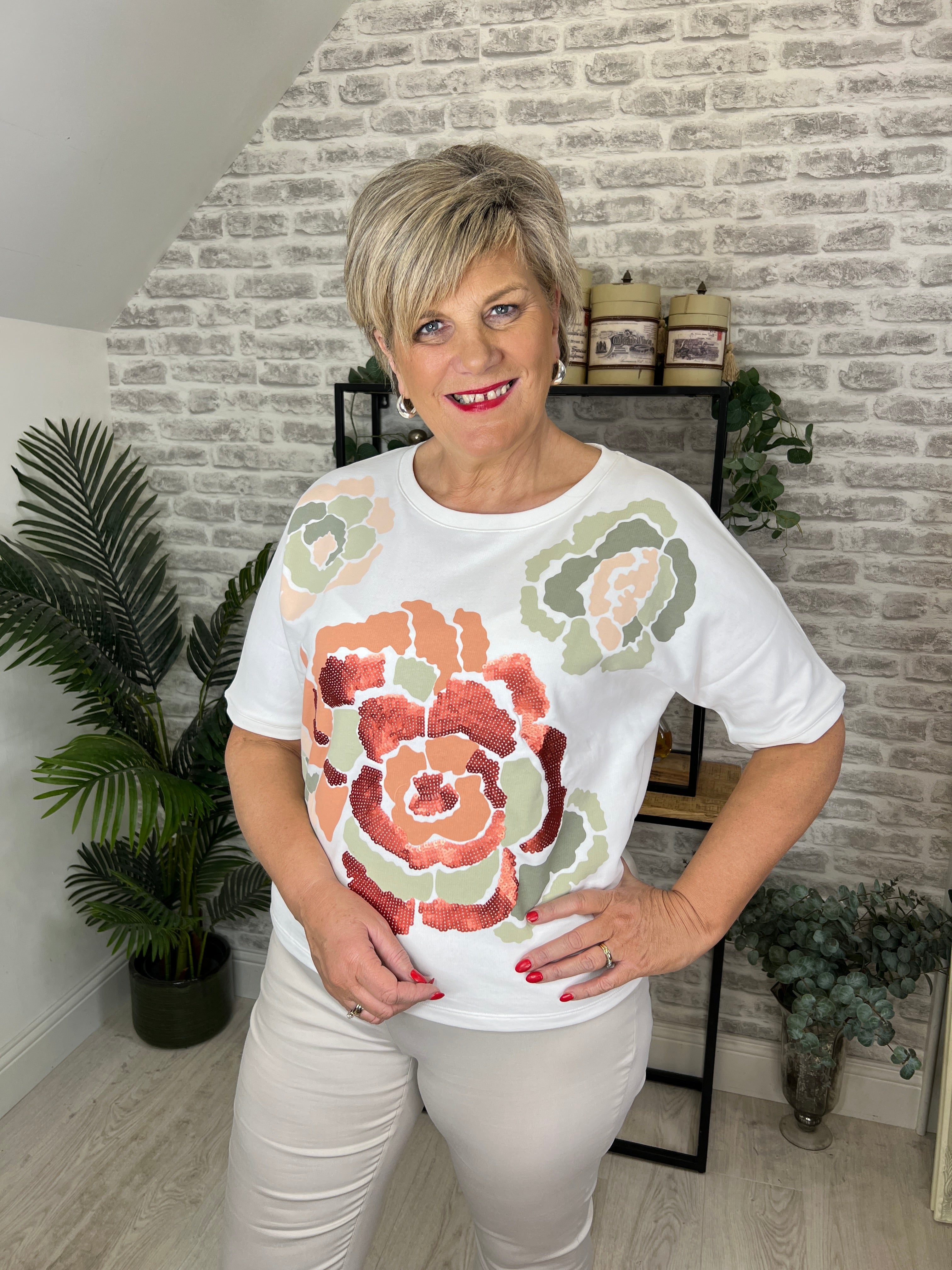 More & More Sweatshirt With Sequence In Off White