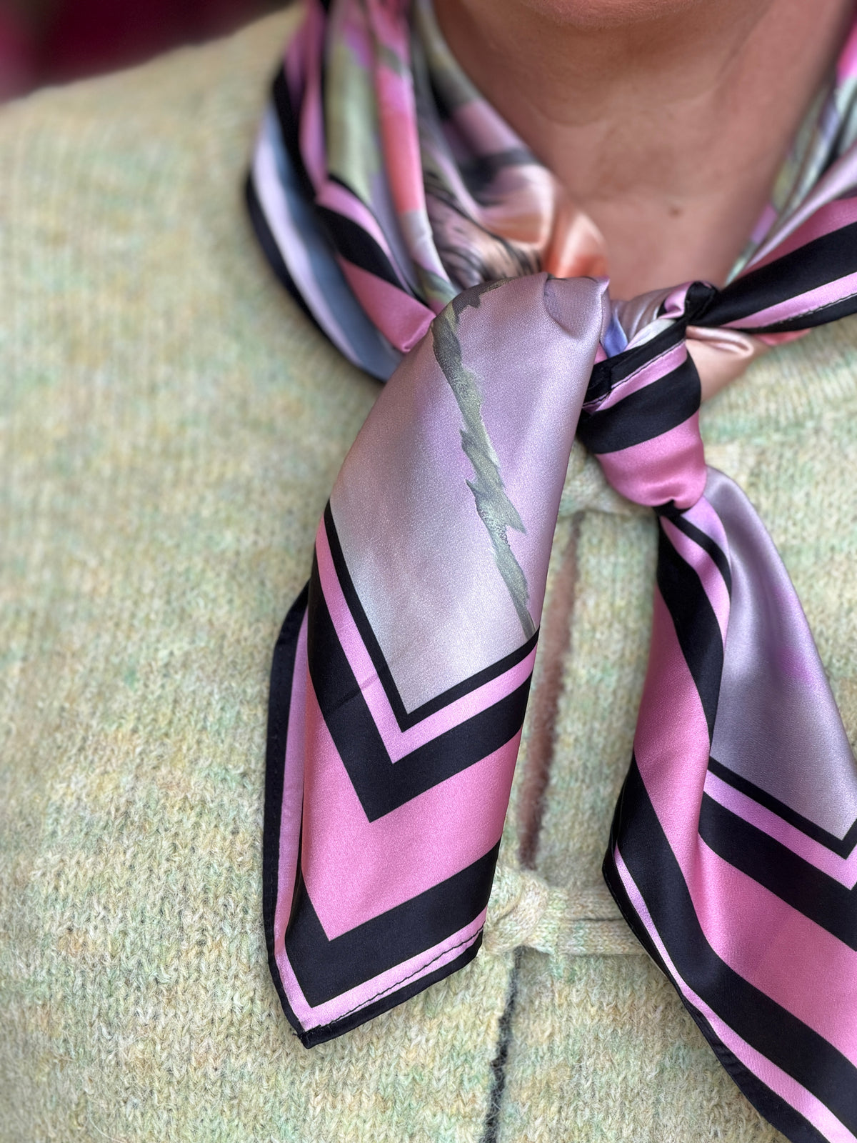 Nukami satin neck scarf in pink multi