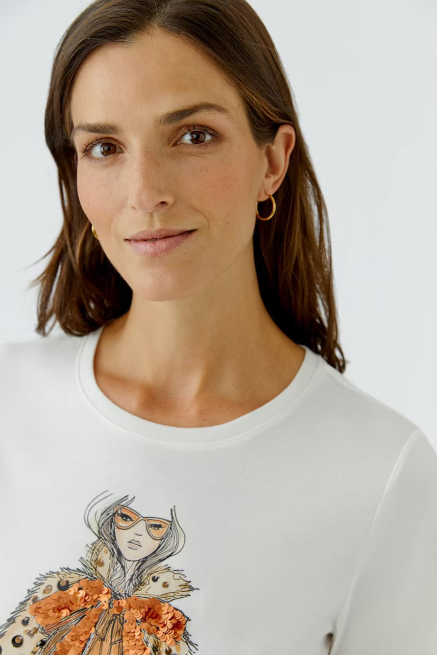 Placed print t-shirt in spring gardenia