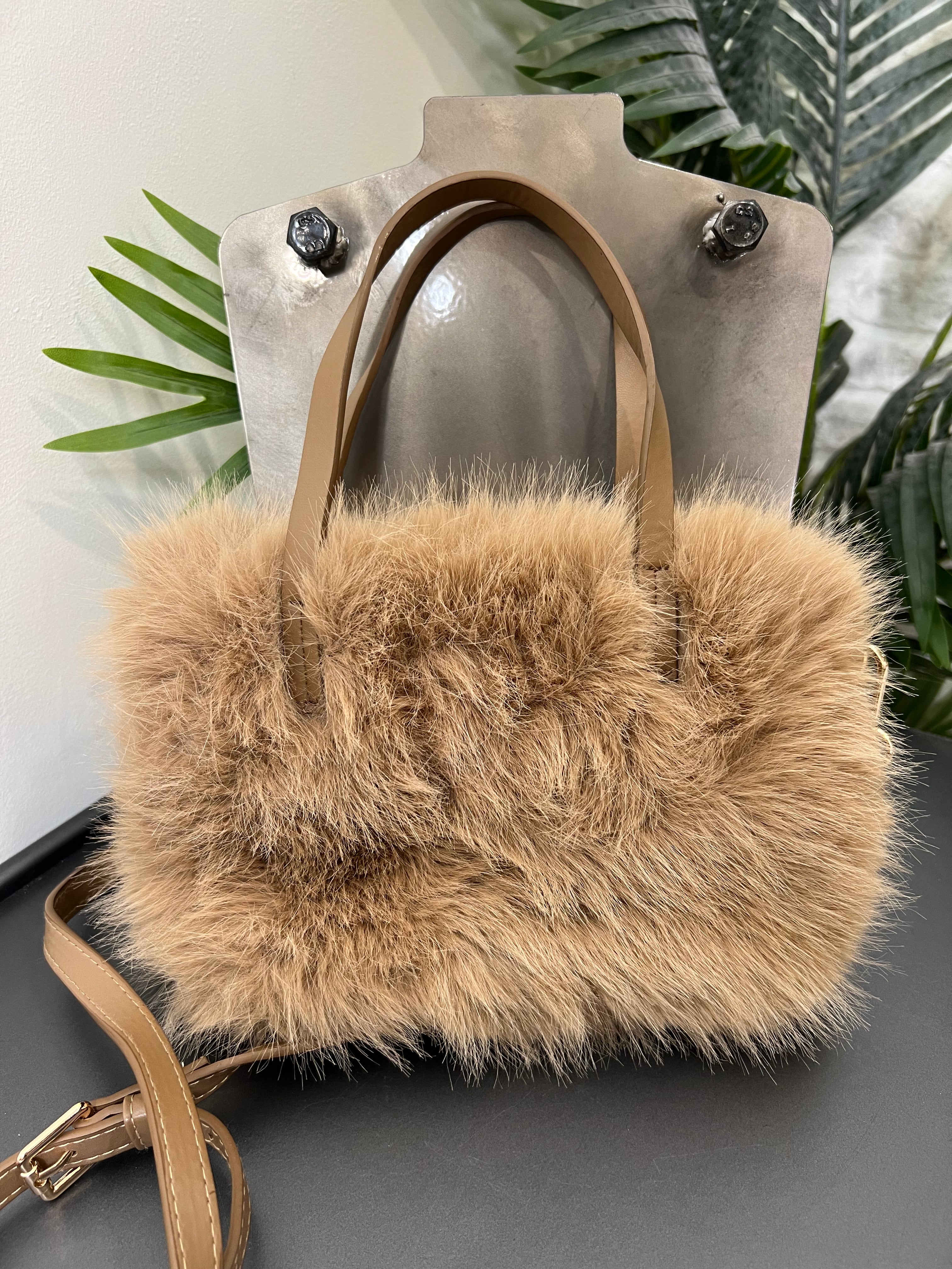 Olivia Mini Faux Fur Bag in Cappuccino