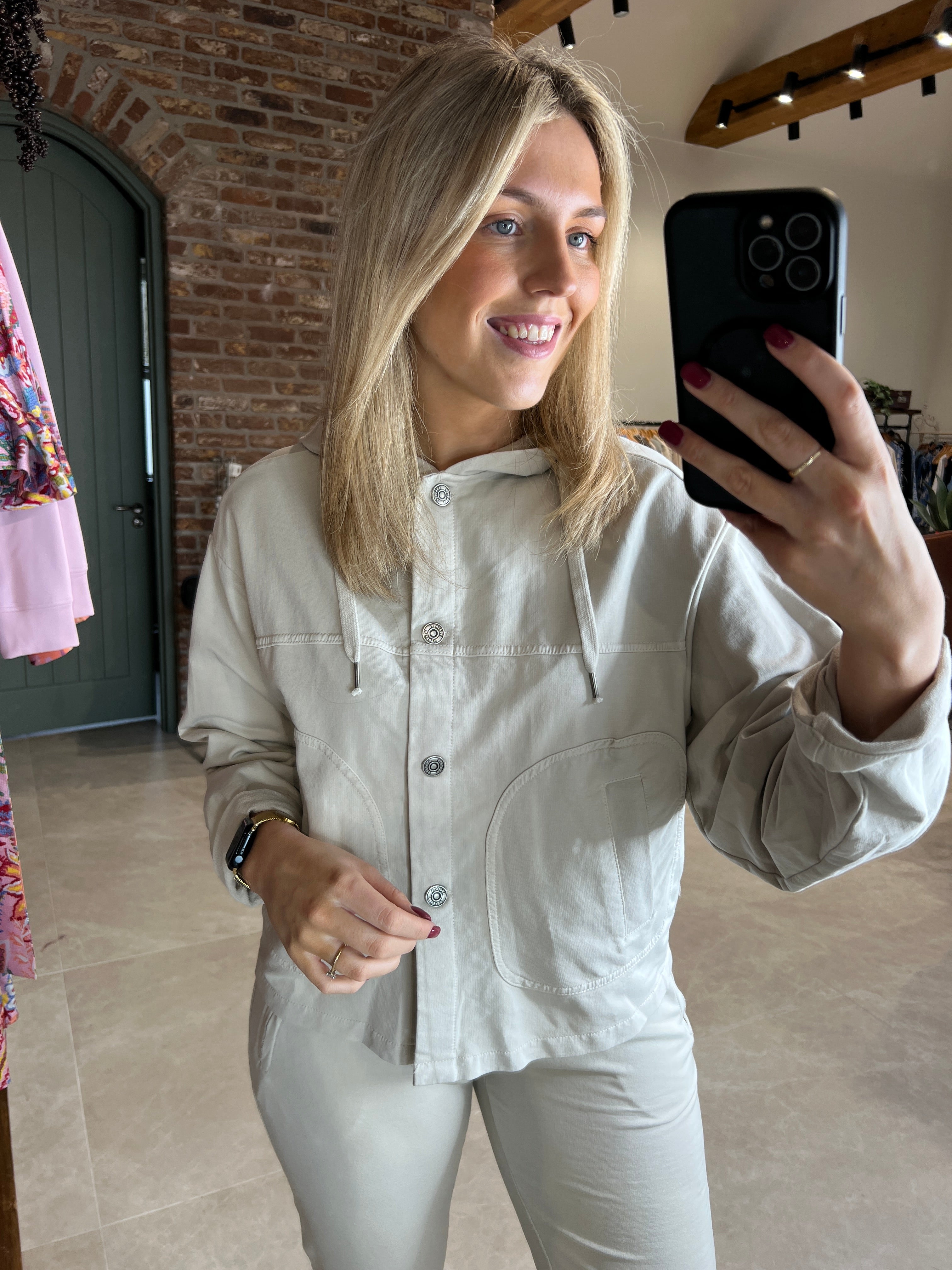 Deck By Decollage Hooded Jacket In Stone