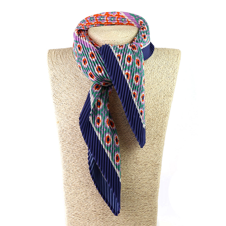 Pom Poppy Print Pleated Neck Scarf In Blue Mix