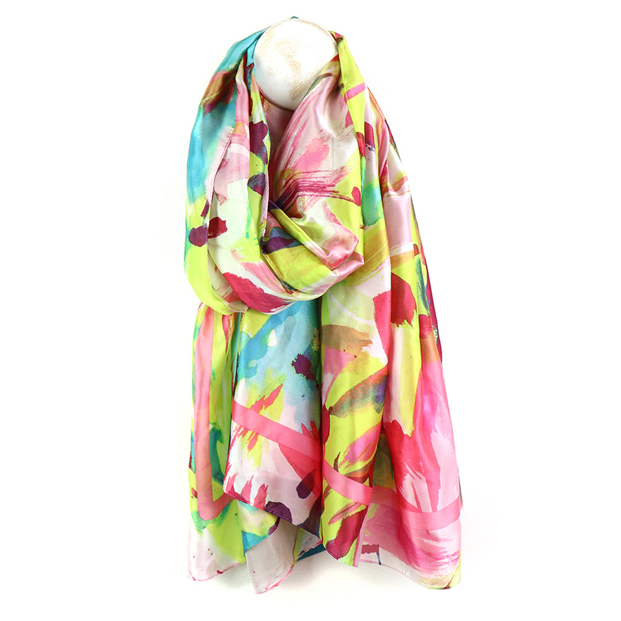 Pom Brush Stroke Silky Scarf In Neon Brights