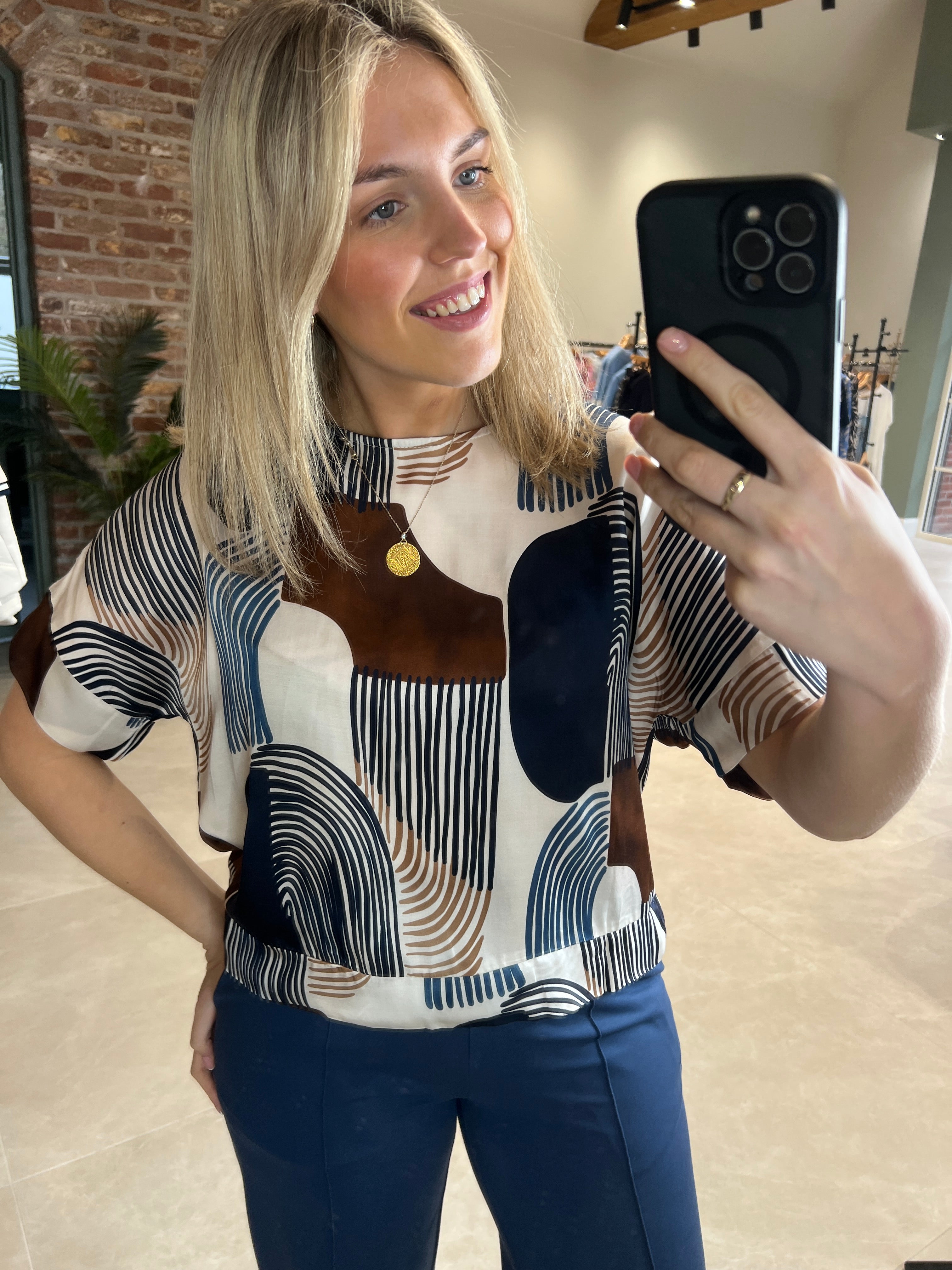 Deck By Decollage Printed Blouse In Brown