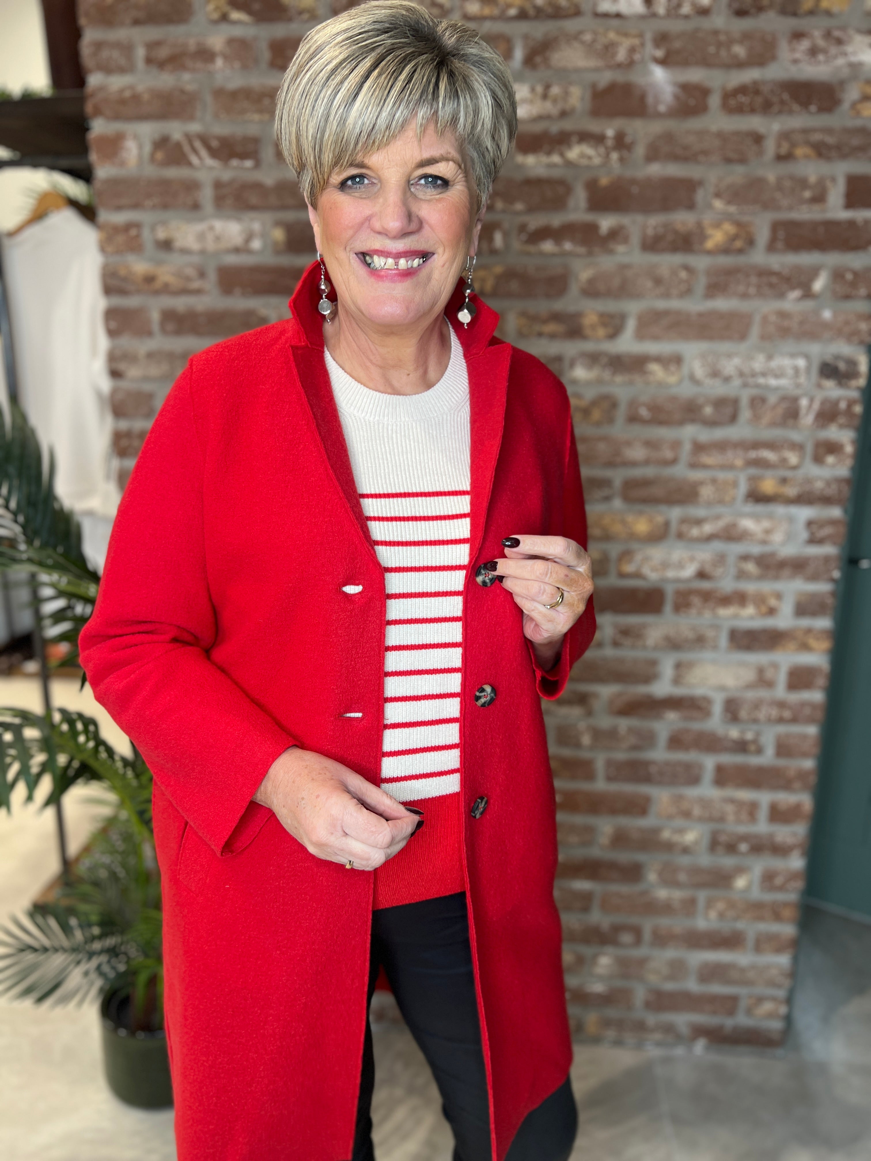 Oui Mayson Boiled Wool Coat In Red