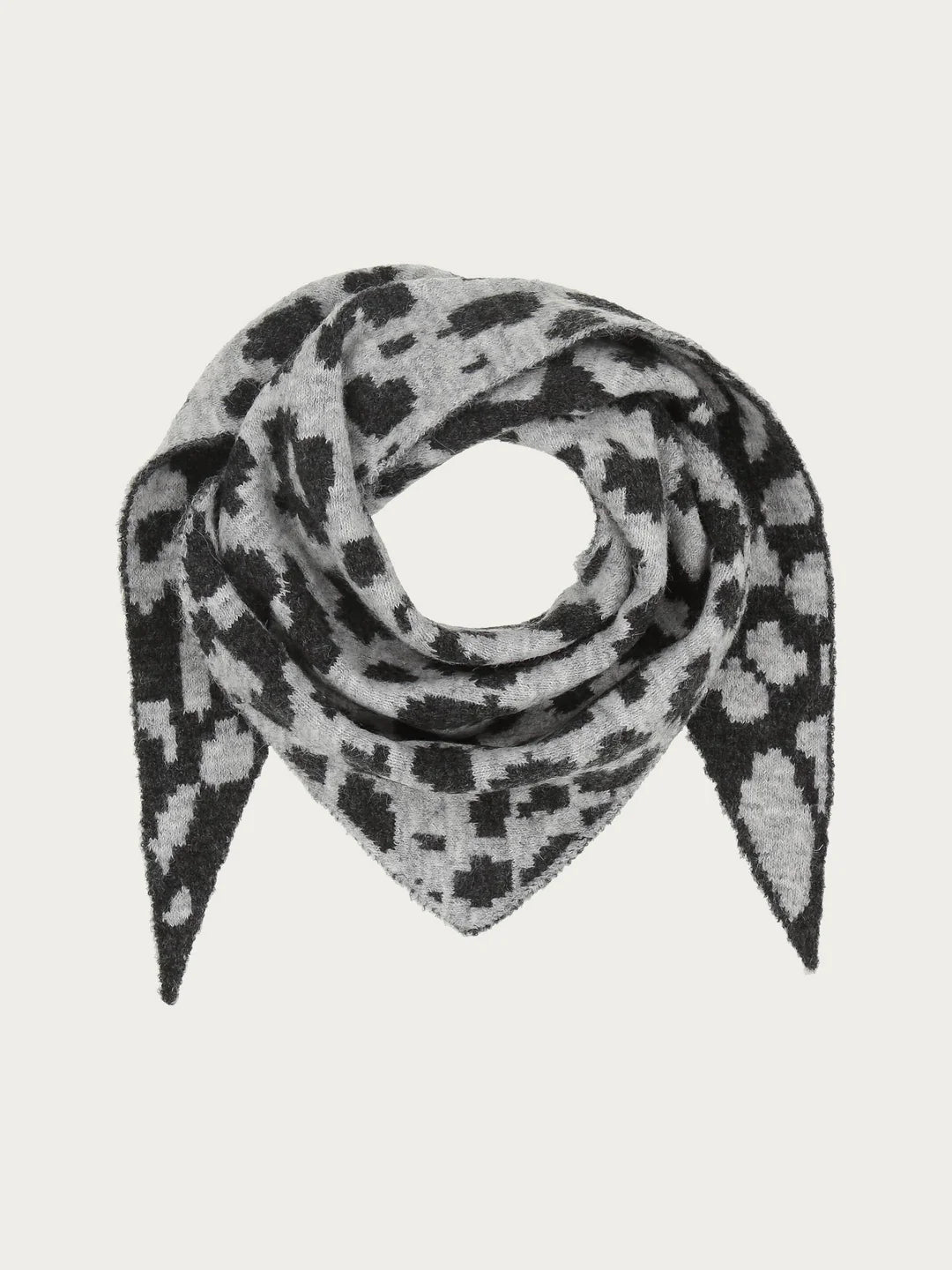 Knitted Triangle Scarf With Leo Design In Grey