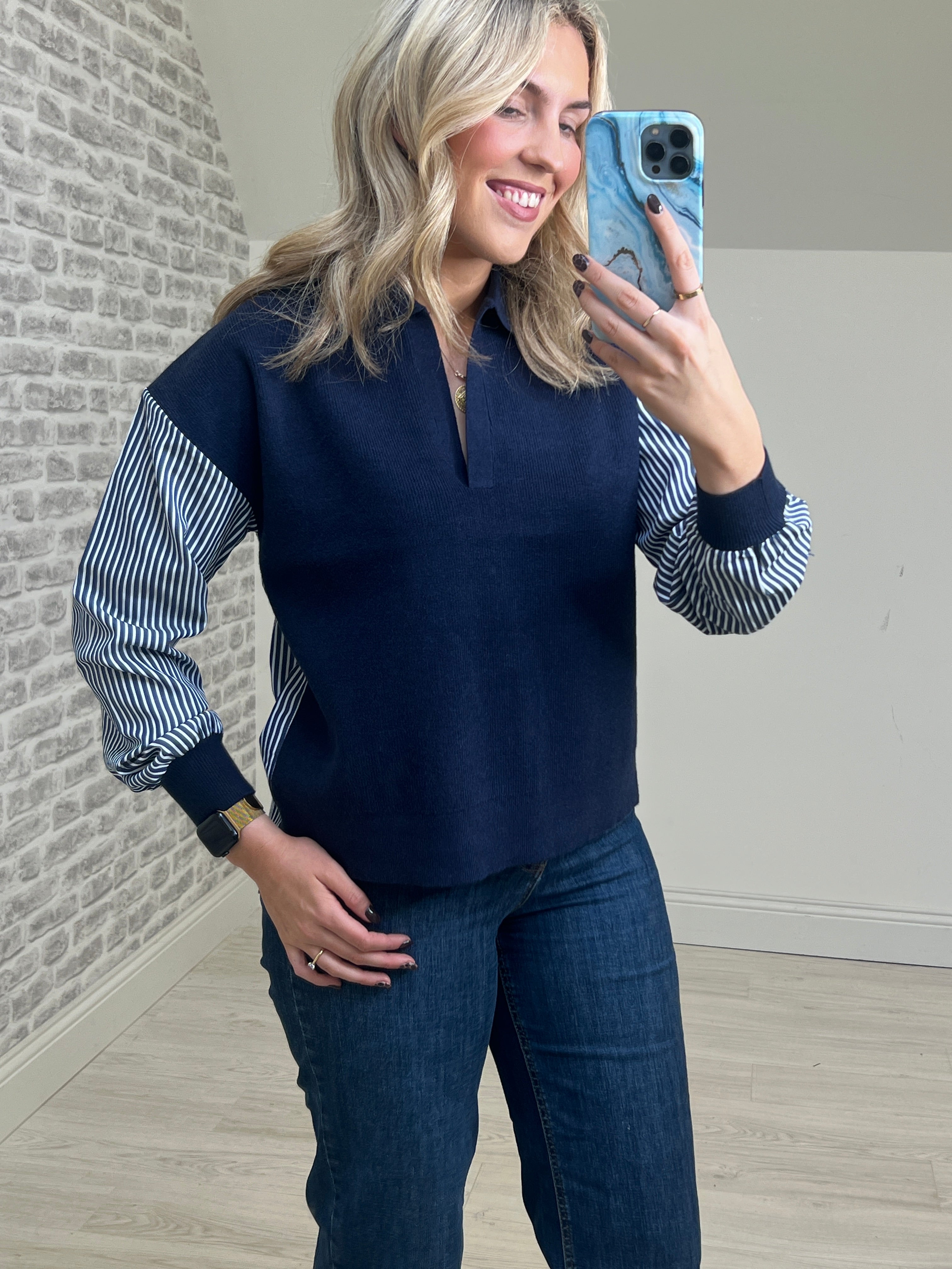 Nümph Numarsy Striped Pullover In Dark Sapphire