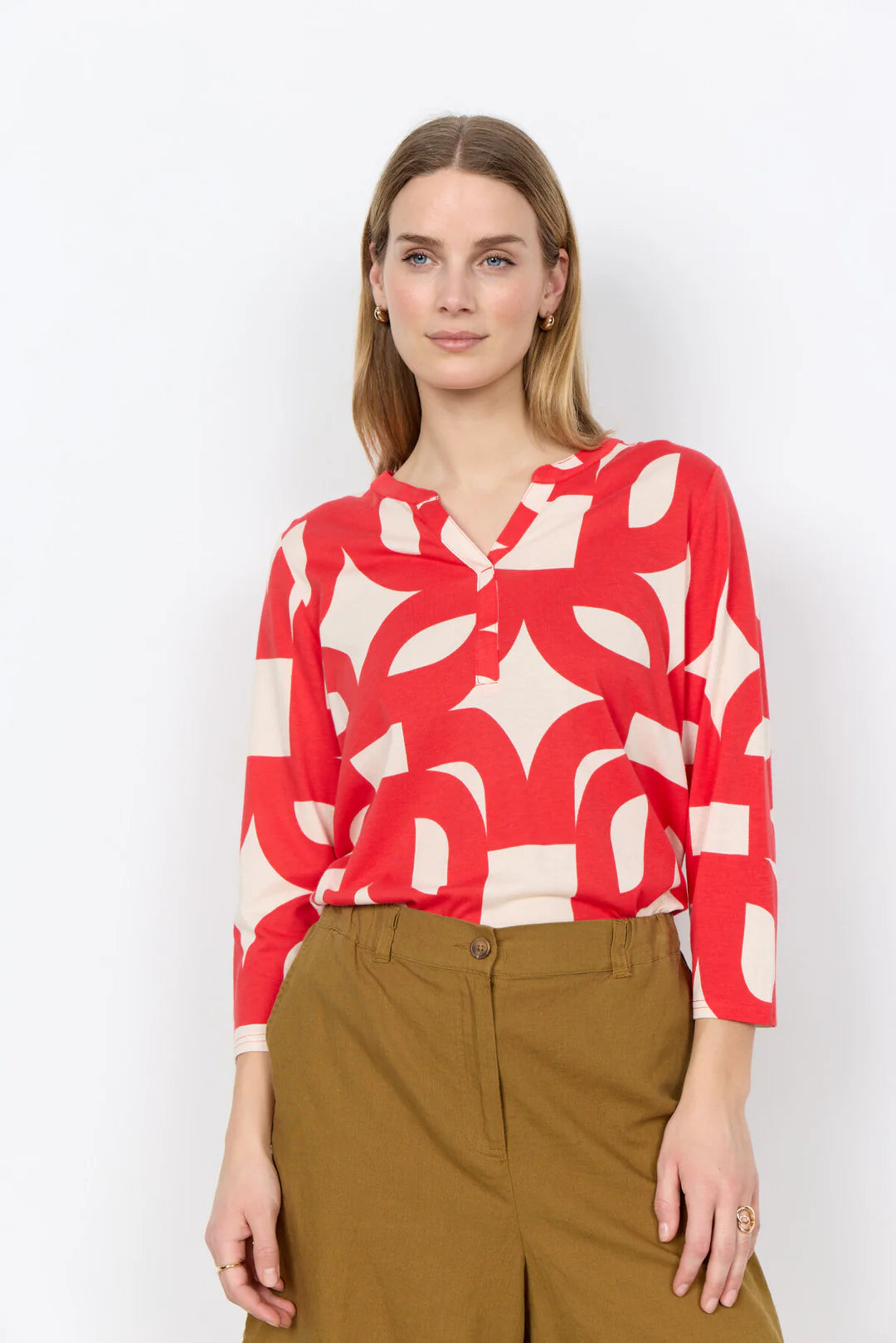 Soya Concept Felicity Geometric Top In Red Multi