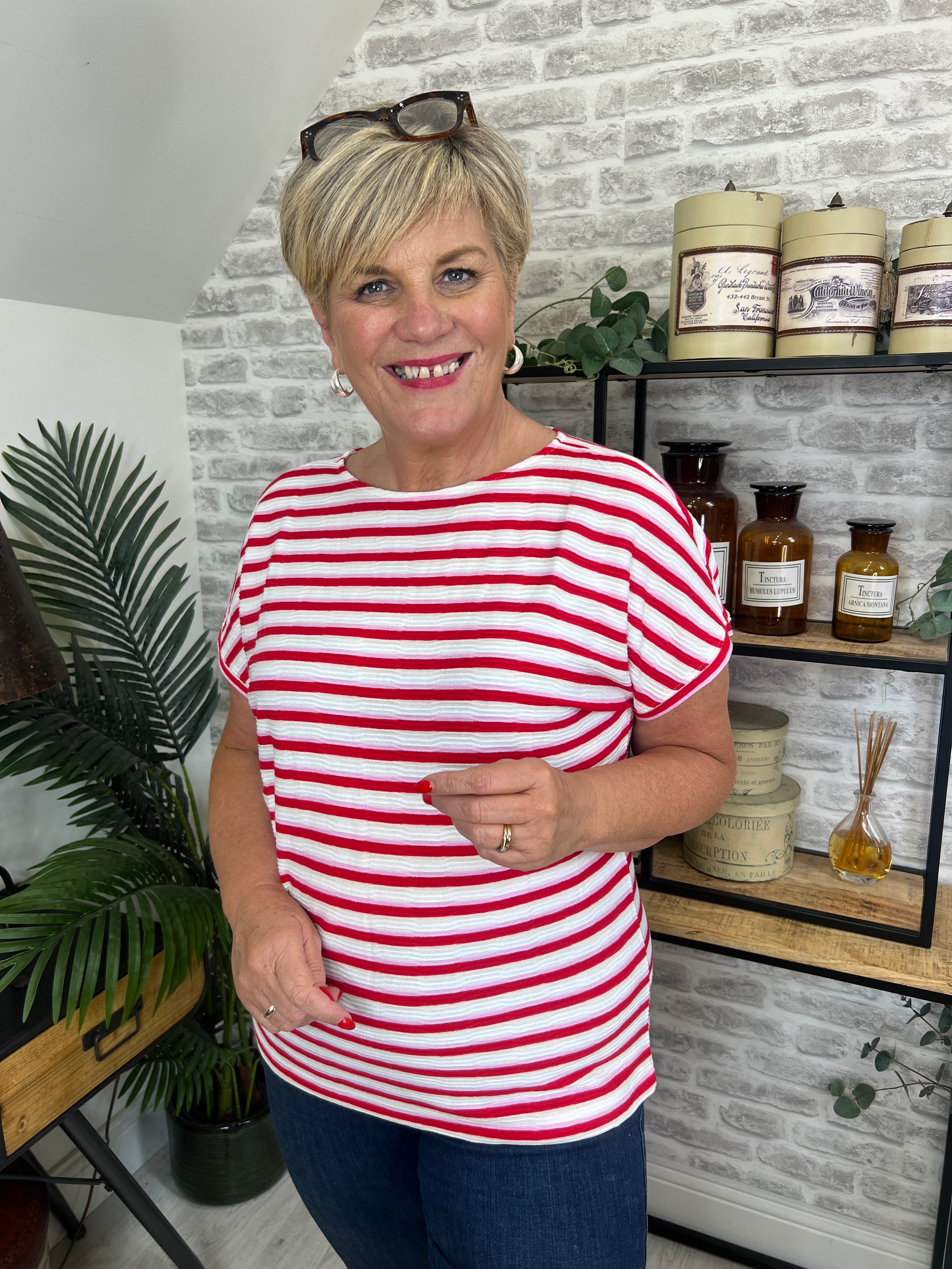 Cecil Striped T-shirt In Glazed Apple Red
