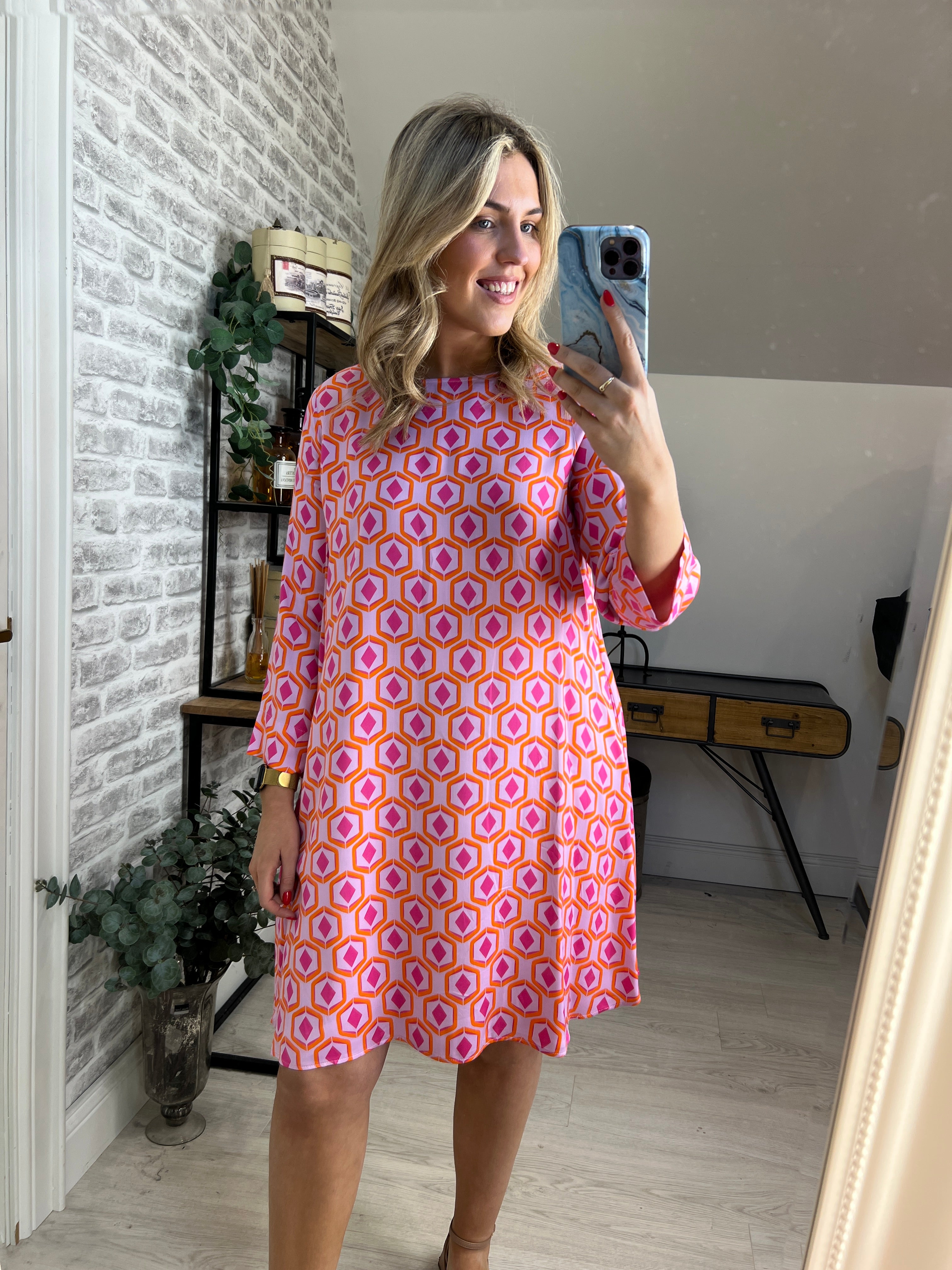 Milano Italy Round Neck Dress In Violet Print