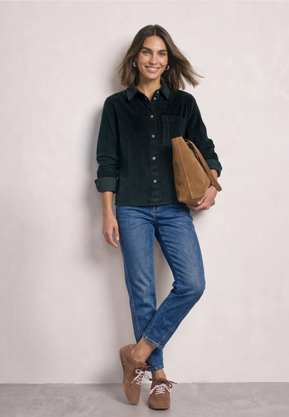 Corduroy mix jacket in stormy green