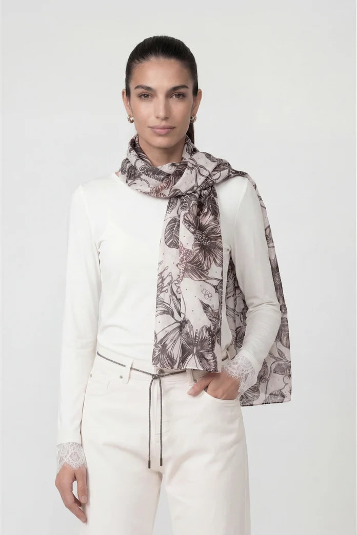 Monari Floral Scarf In Taupe Pattern
