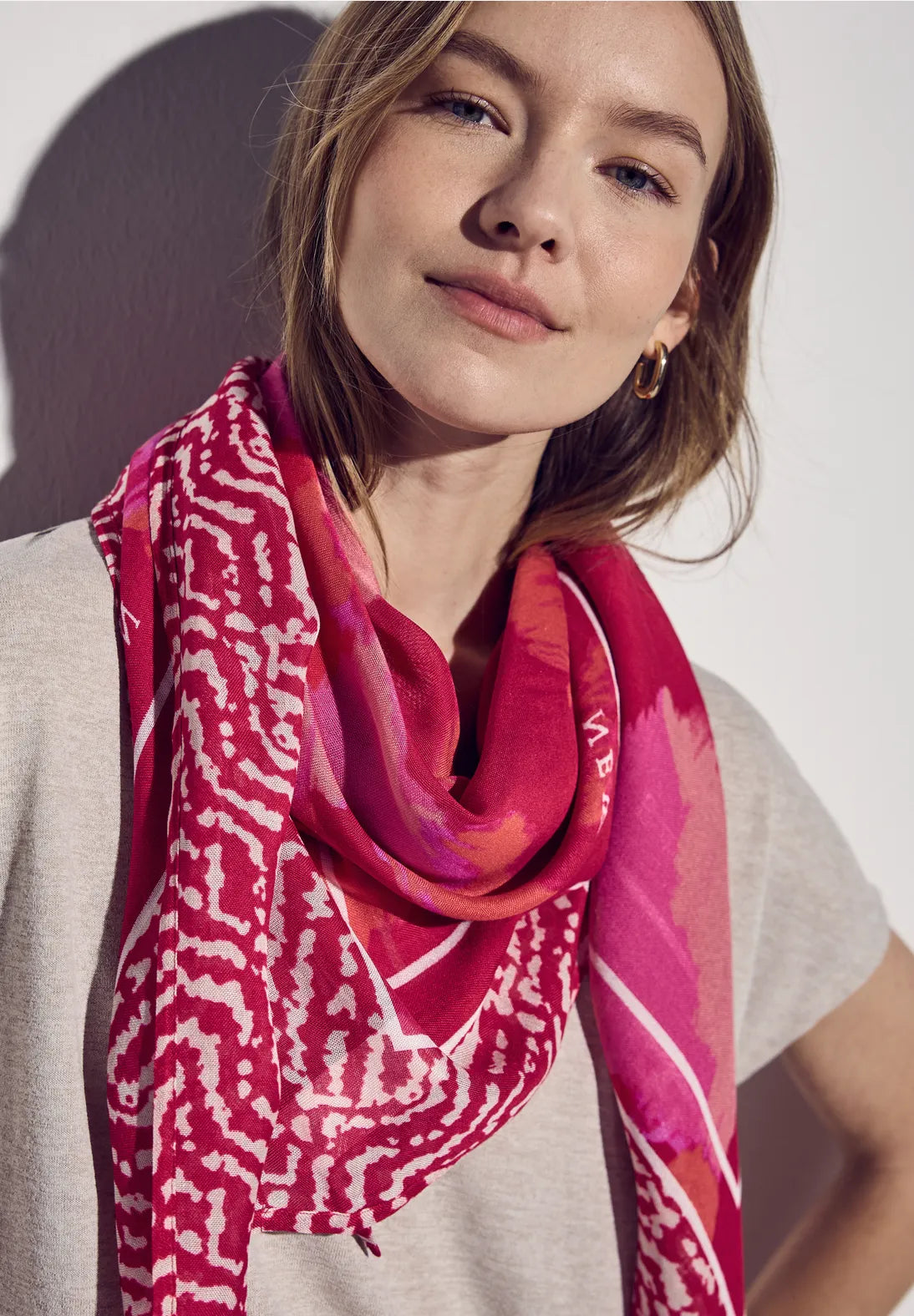 Street One Print Square Scarf In Glory Red