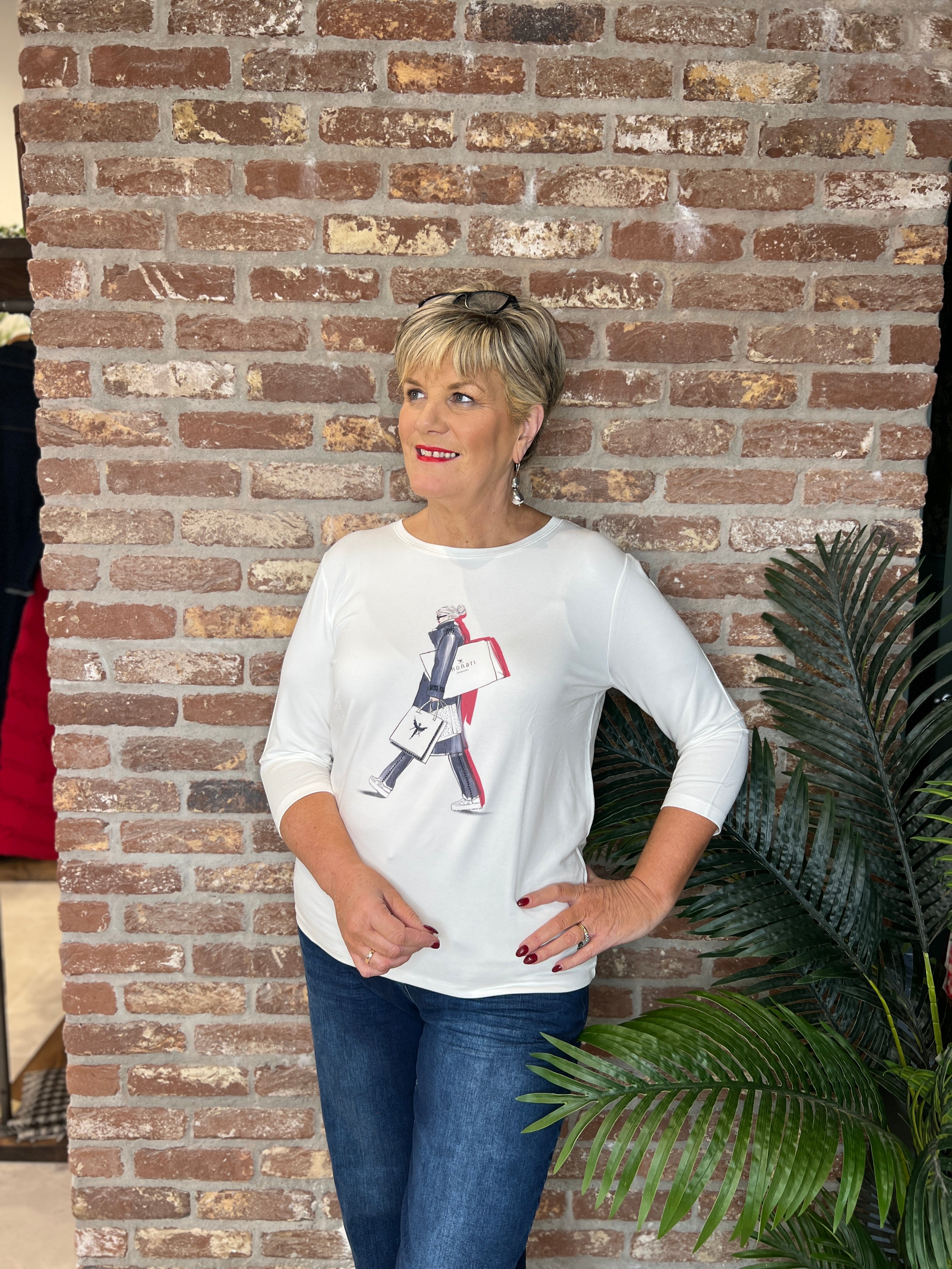 Monari Lady Print Top In Off White