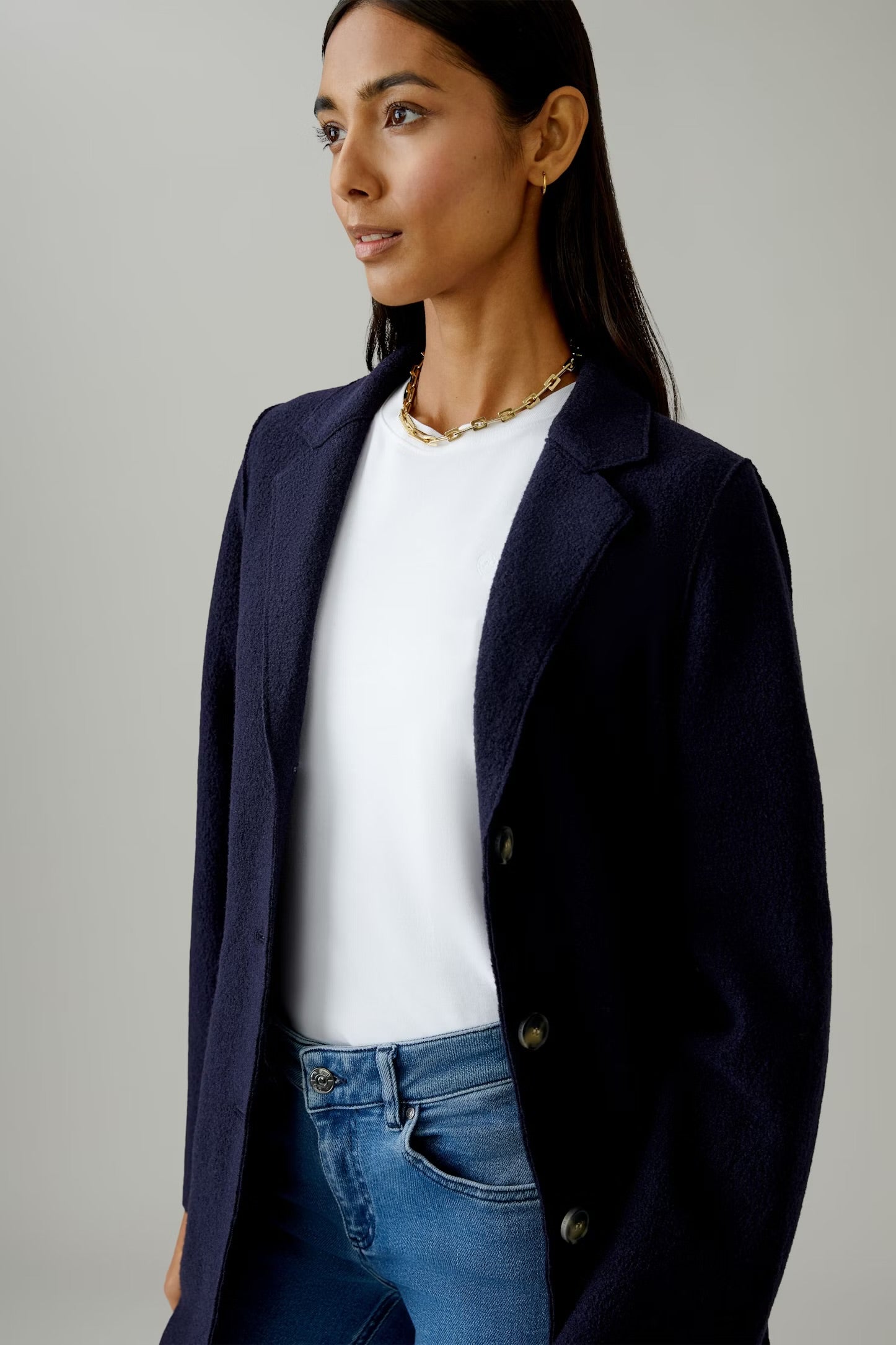Oui Mayson Boiled Wool Coat In Dark Blue